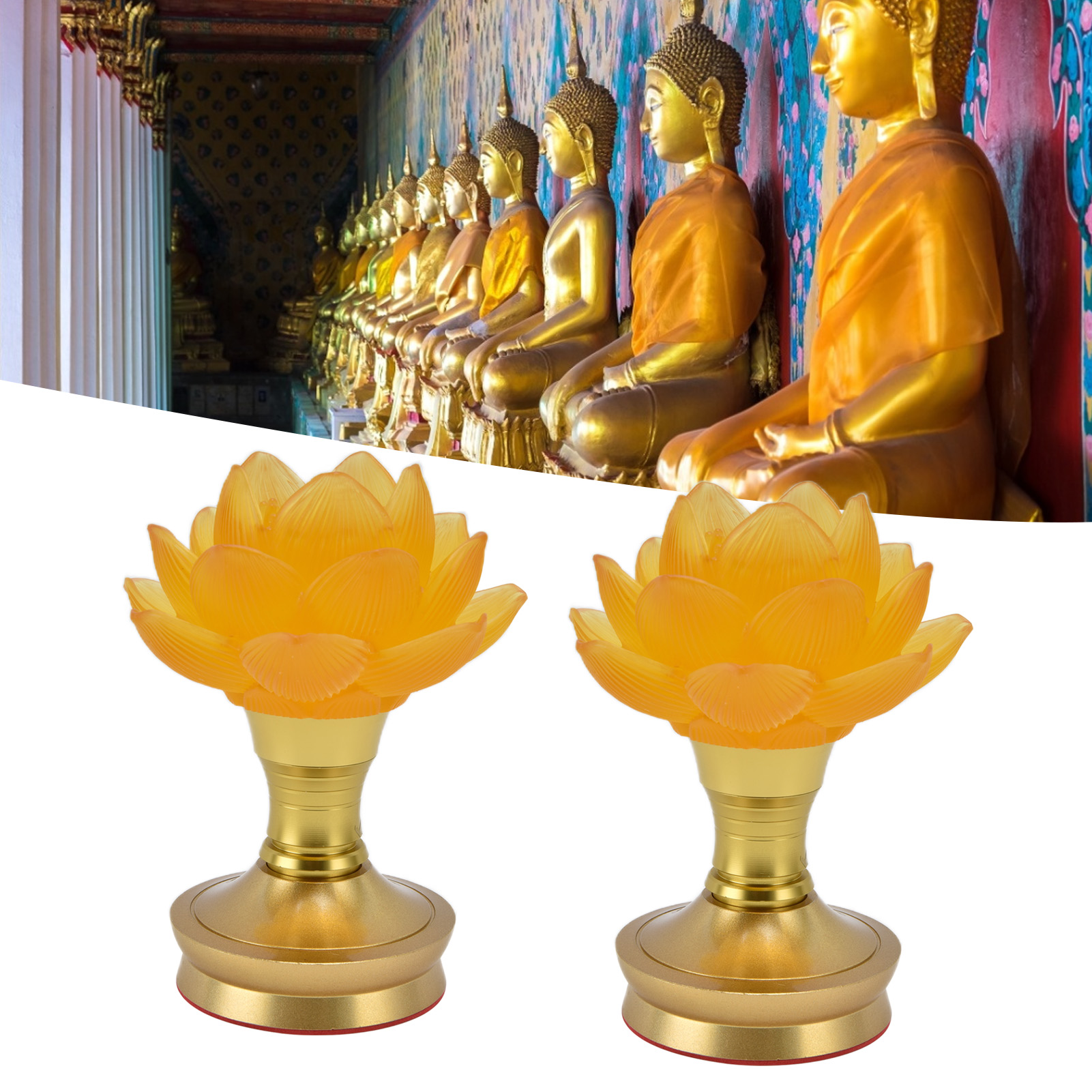 Set Mit 2 Verstellbaren Dreifarbigen Led-kristalllotuslampen, Für Den Heimgebrauch, Buddhistische Opferlampen, Steckdosenlampen, Buddhistische Artikel, Europäischer Standard 100–240 V