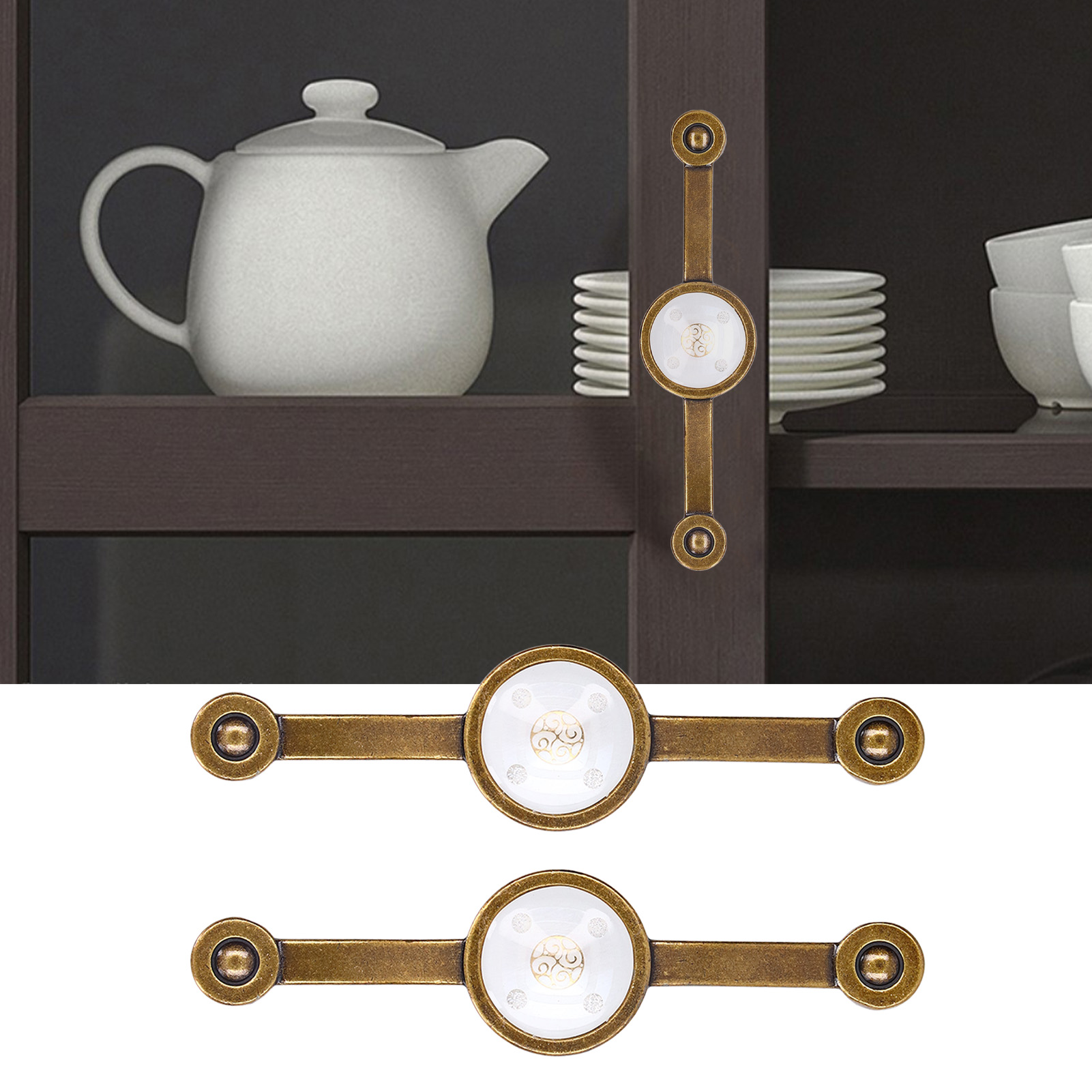 Set Aus 2 Antiken Schubladengriffen Aus Zinklegierung In Bronzeoptik, Europäischer Landhausstil, Farbige Acrylgriffe, Weiß.