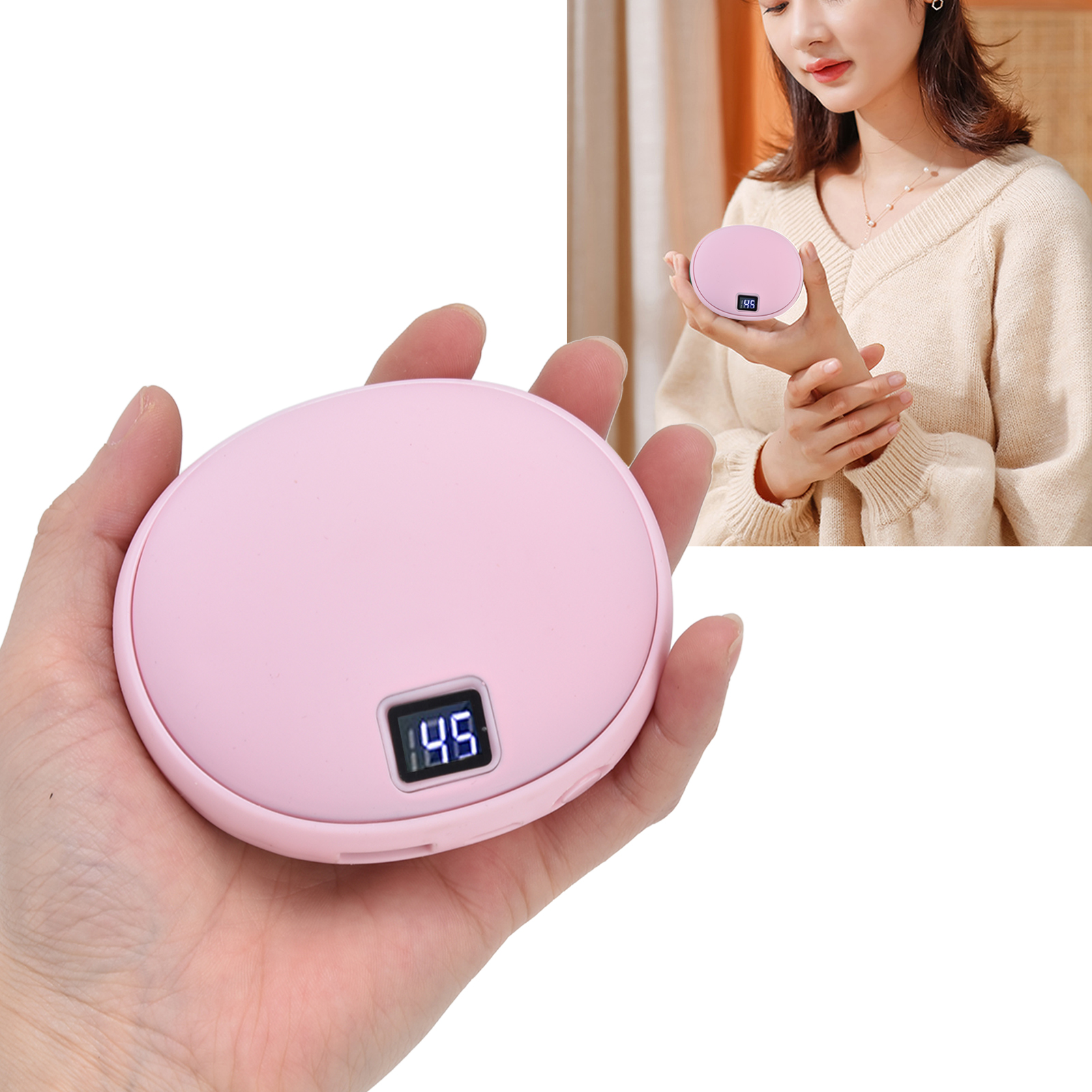 Tragbarer, Doppelseitiger Mini-handwärmer Mit Großer Kapazität Von 10000mah, 2-in-1-handwärmer, Usb-aufladbar, Rosa.