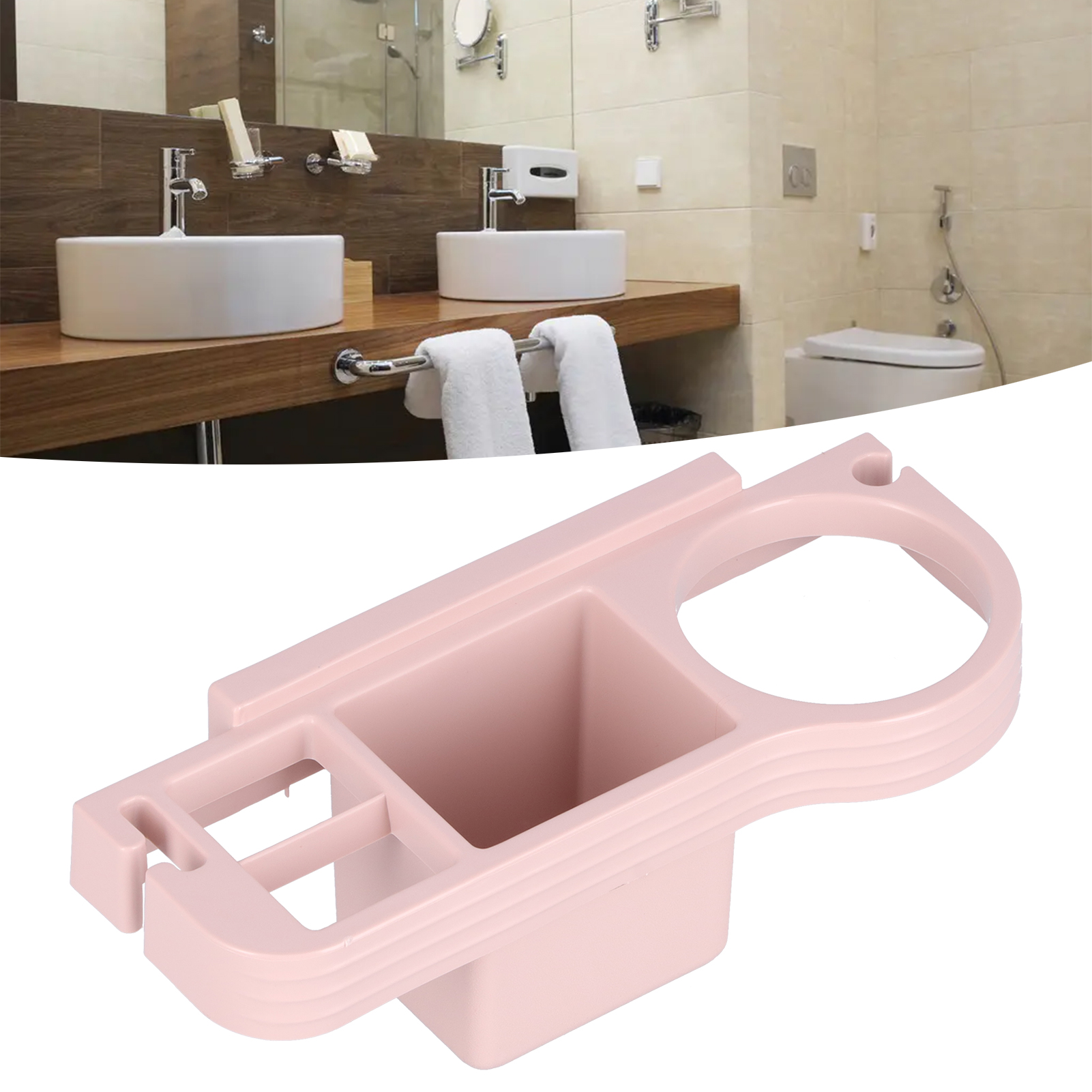 Freihändige, Bohrfreie Haartrocknerhalterung, Aufbewahrungsbox Für Lockenstäbe, Badezimmerregal, Rosa Badezimmerregal