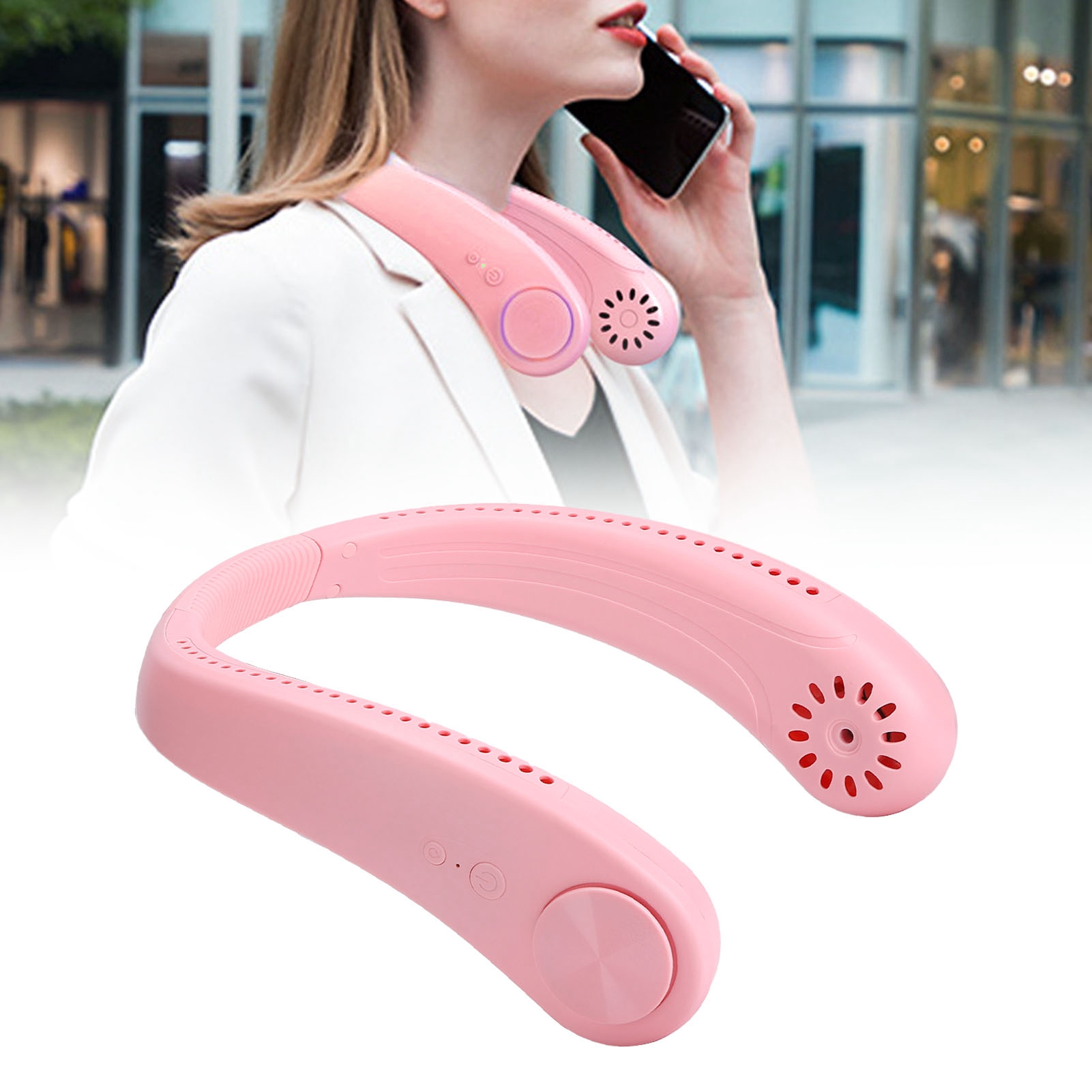 Tragbarer Nackenventilator Mit Farbigem Nachtlicht, Mini-usb-ventilator In Pink Mit Wiederaufladbarkeit