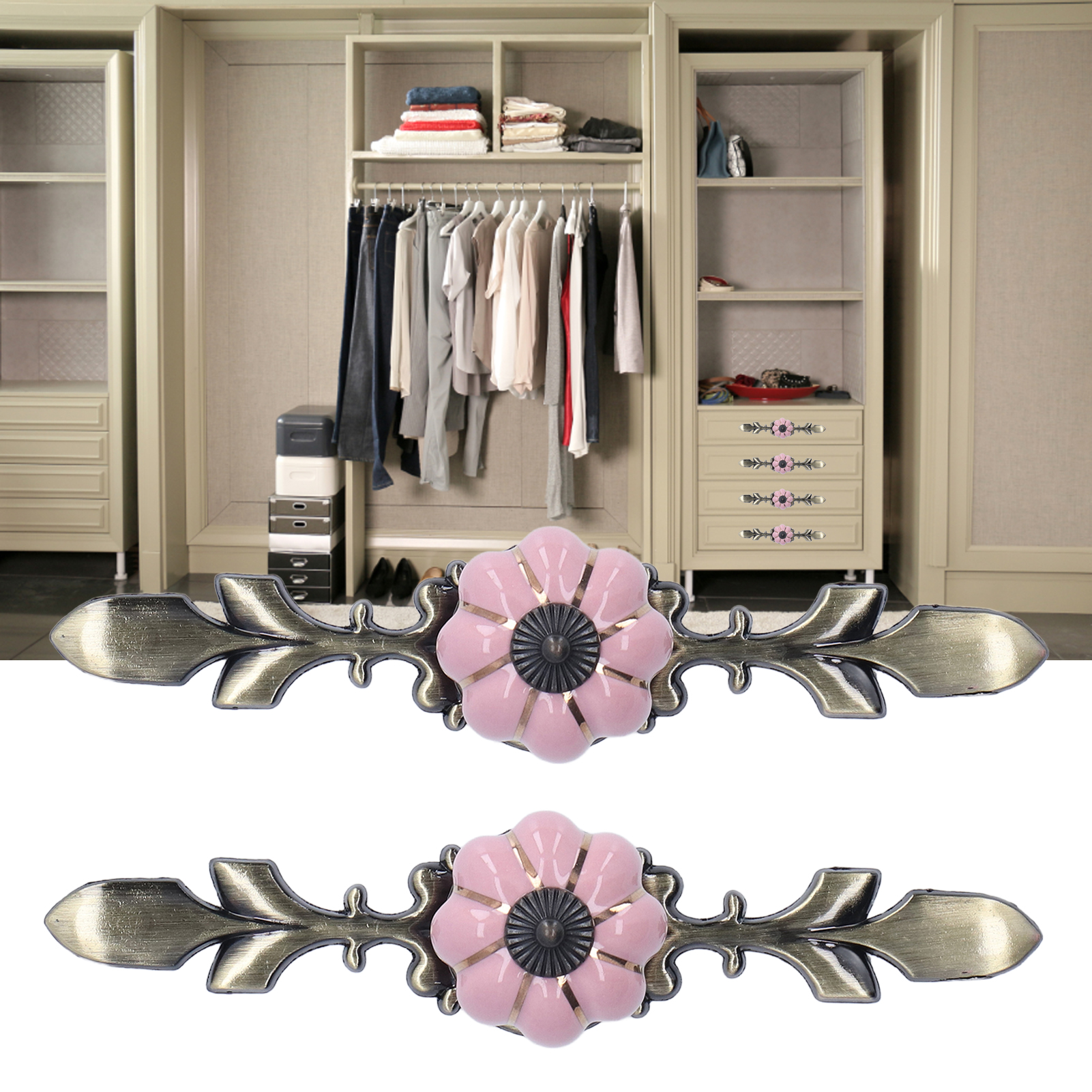 Set Mit 2 Kürbisförmigen Keramikgriffen Aus Zinklegierung Im Chinesischen Landhausstil, Für Schubladen, Schuhschranktüren Und Kleiderschränke (einzellochgriffe), Farbe: 1045a, Rosa