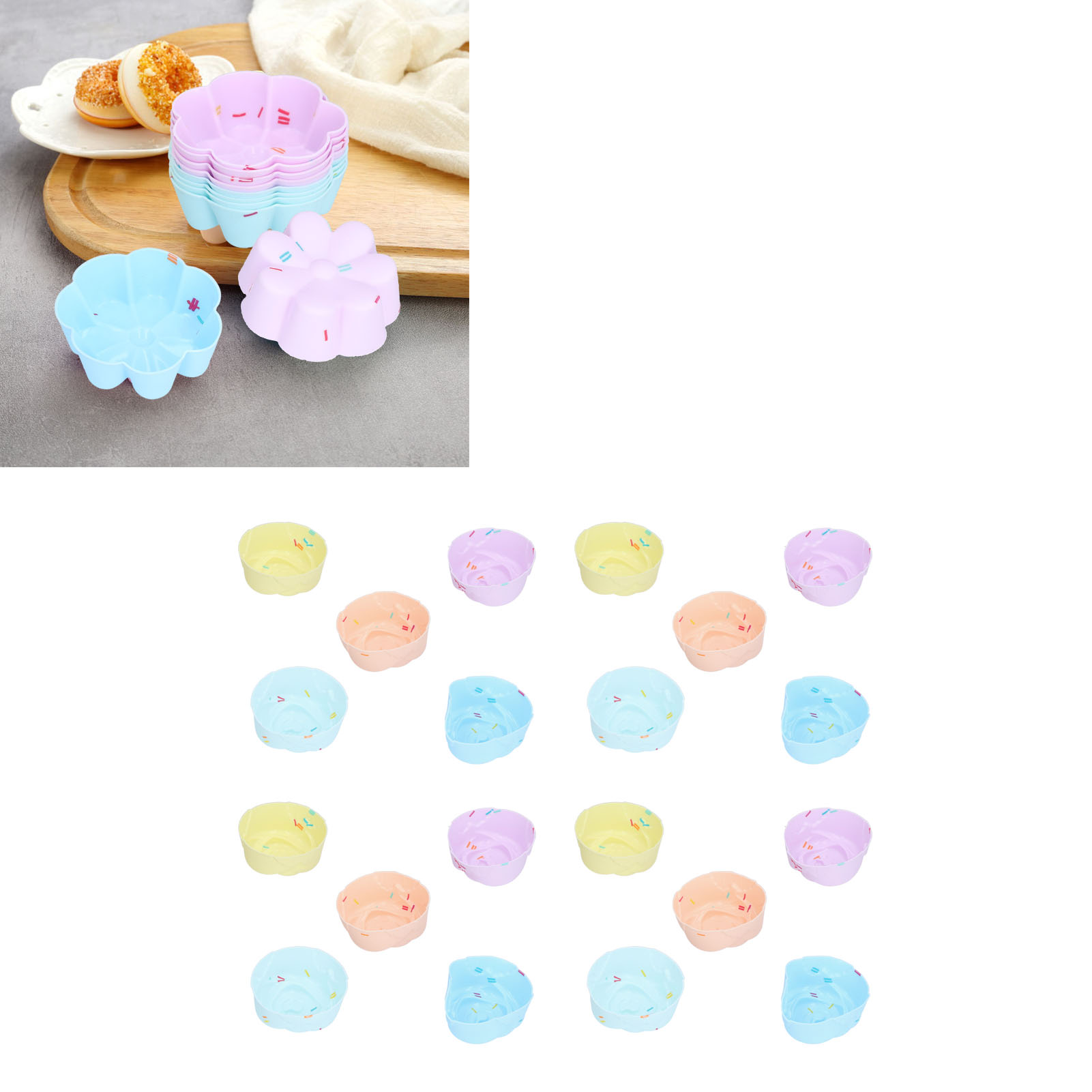 Set Mit 20 Silikon-muffinformen, Mini-kuchenformen, Gebäckformen, Weißen Geleepulver-puddingformen, Rosa Blumen-set (20-teilig)