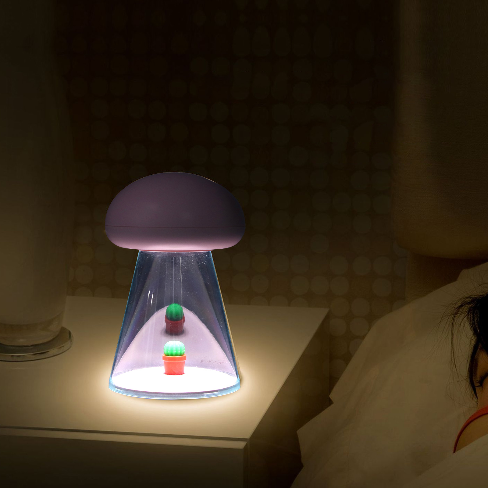 Bunte Stimmungslicht-spieluhr, Kreatives Baby-nachtlicht, Warme Nachttischlampe, Usb-wiederaufladbar, Rosa