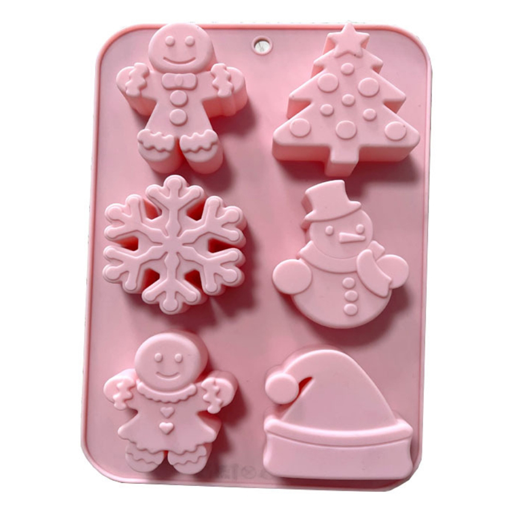 Silikon-weihnachtskuchenform Mit 6 Mulden, Weihnachtsmann-motiv, Diy-fondantform (2 Stück)