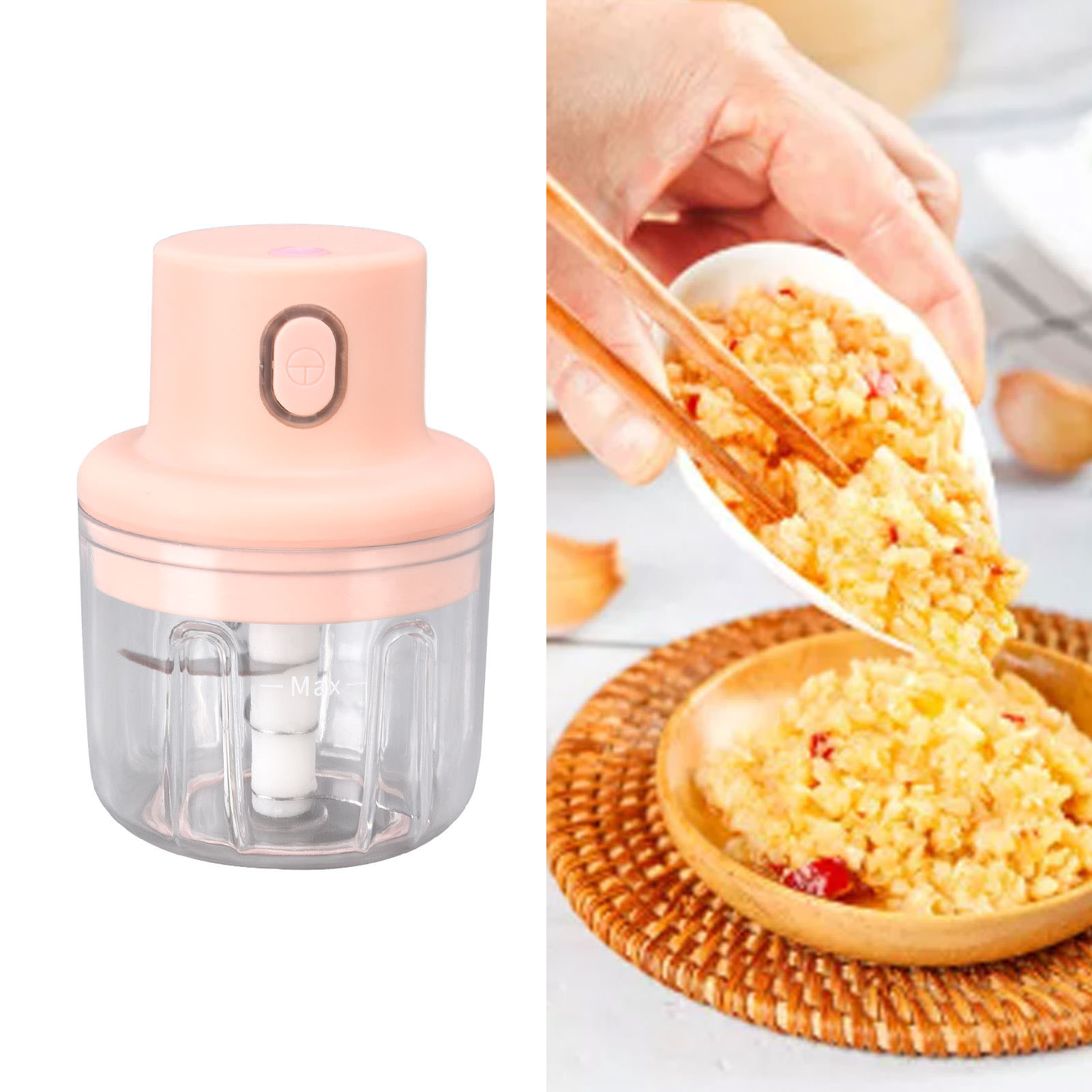 Mini-knoblauchschneider/zerkleinerer, Kabellos, Usb-aufladbar, Pink, 250 Ml, Wasserdicht – Küchenhelfer