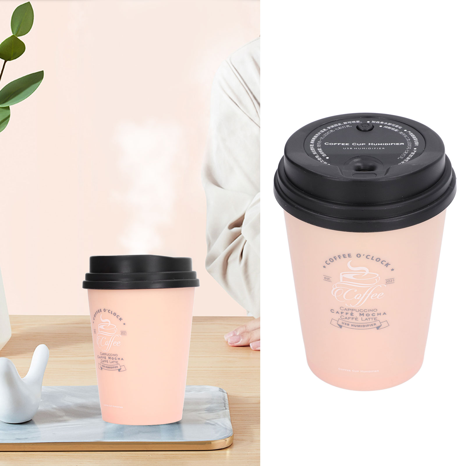 300-ml-luftbefeuchter Für Auto, Kaffeetassen Und Schreibtisch, Usb-betrieben, Rosa