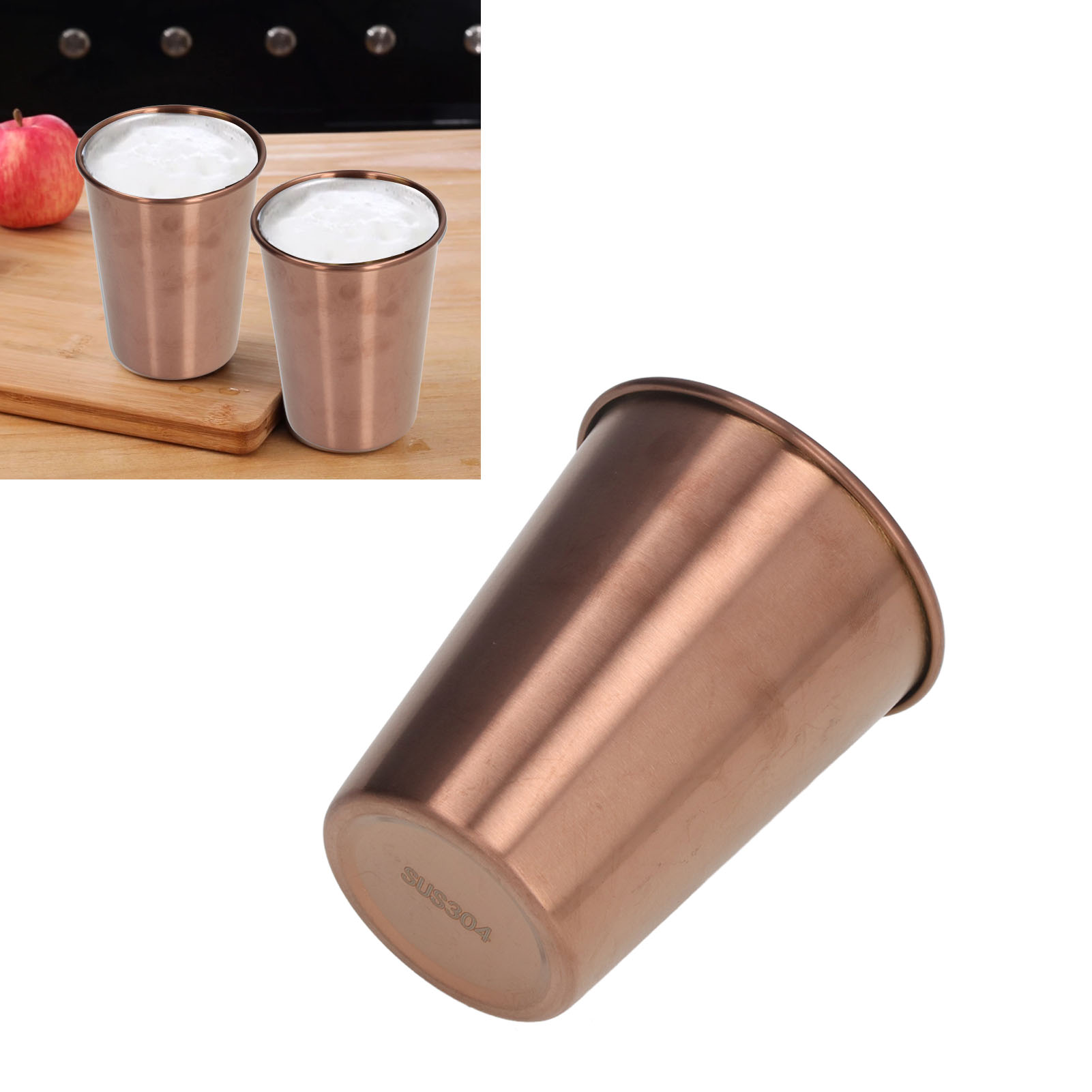 Tragbarer Becher Im Industrie-/skandinavischen Stil (350 Ml) Mit Deckel, Stoßfest, Ideal Für Kaltgetränke, Bier, Wasser Und Säfte, Roségolden