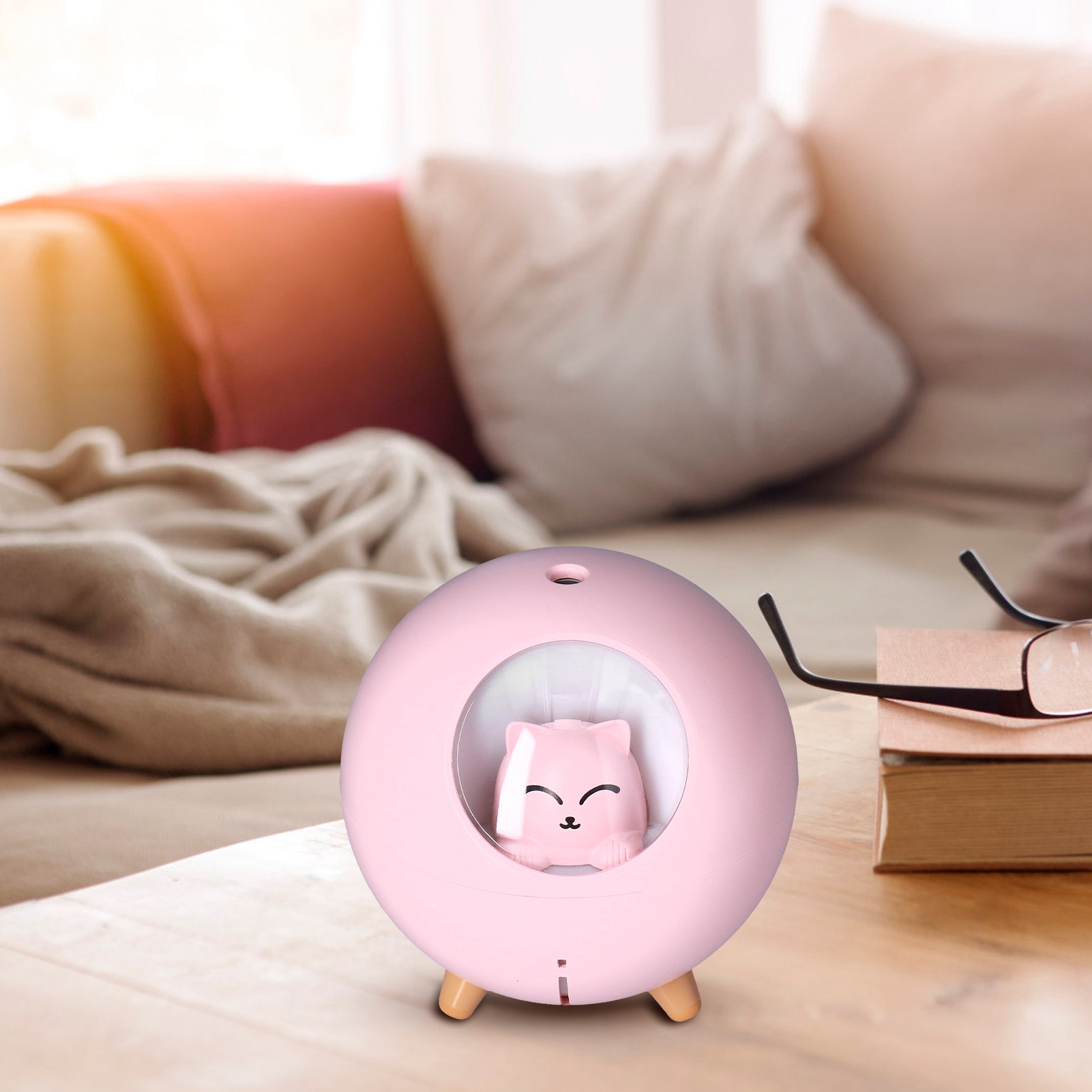 Planet Cat Auto-luftbefeuchter Mit 220 Ml Fassungsvermögen, Zwei Geschwindigkeitsstufen, Usb-aufladbar, Pink