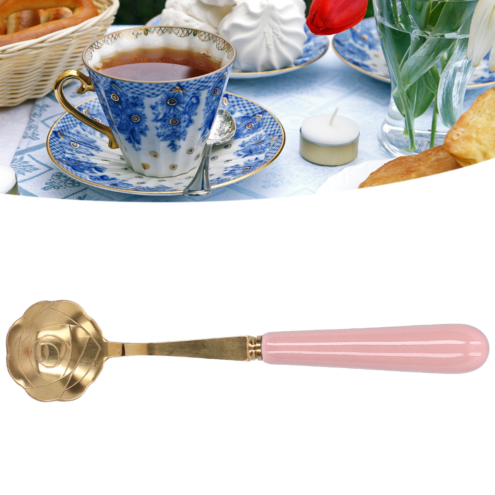 Kreativer, Blütenförmiger Teelöffel Aus Edelstahl Mit Rosa Griff, Ideal Zum Trinken, Als Dessertlöffel Oder Für Eiscreme, Oder Als Hochzeitsgeschenk.