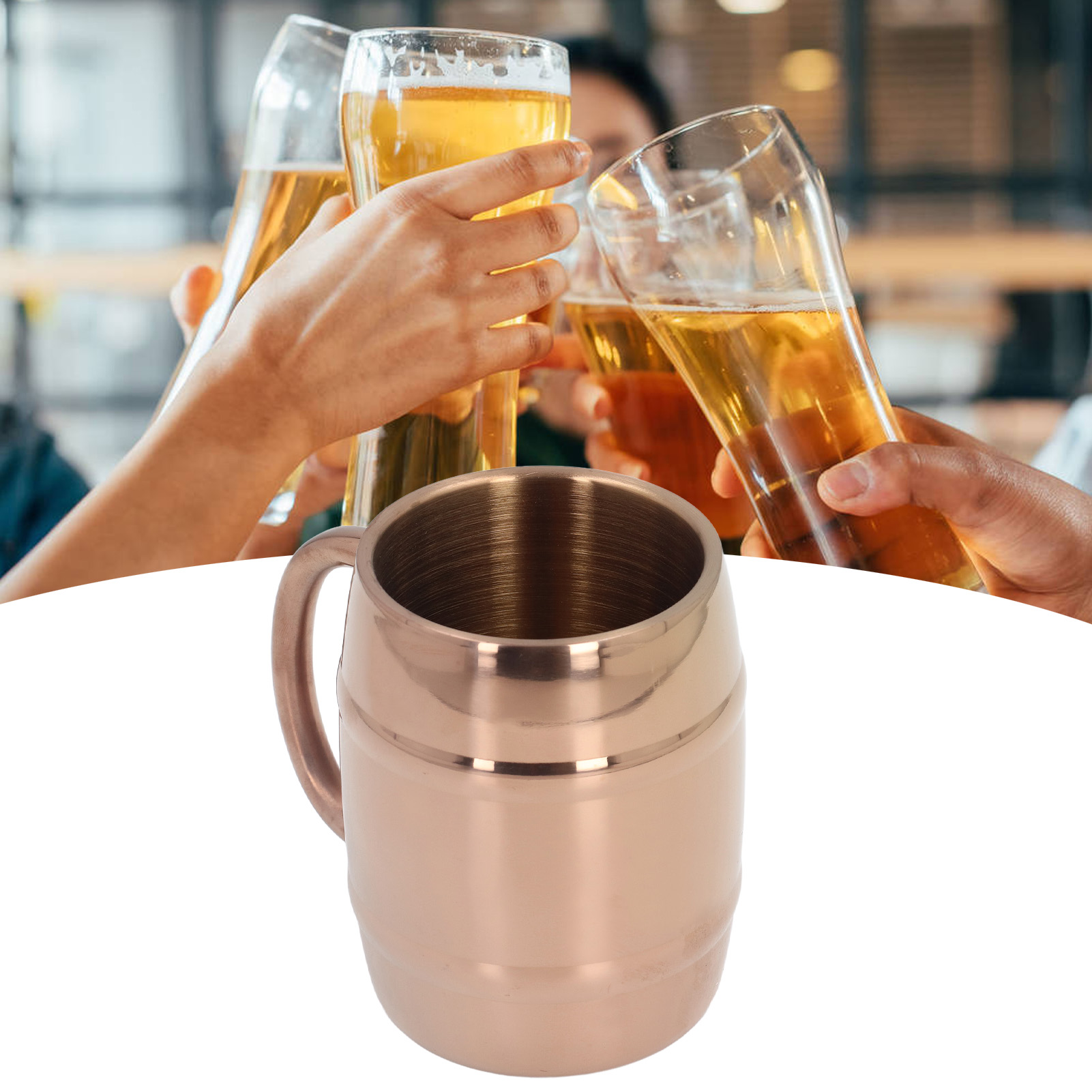 Doppelwandiger Kaffeebecher Aus Roségoldenem Edelstahl Mit Henkel, Großes Fassungsvermögen (420 Ml).