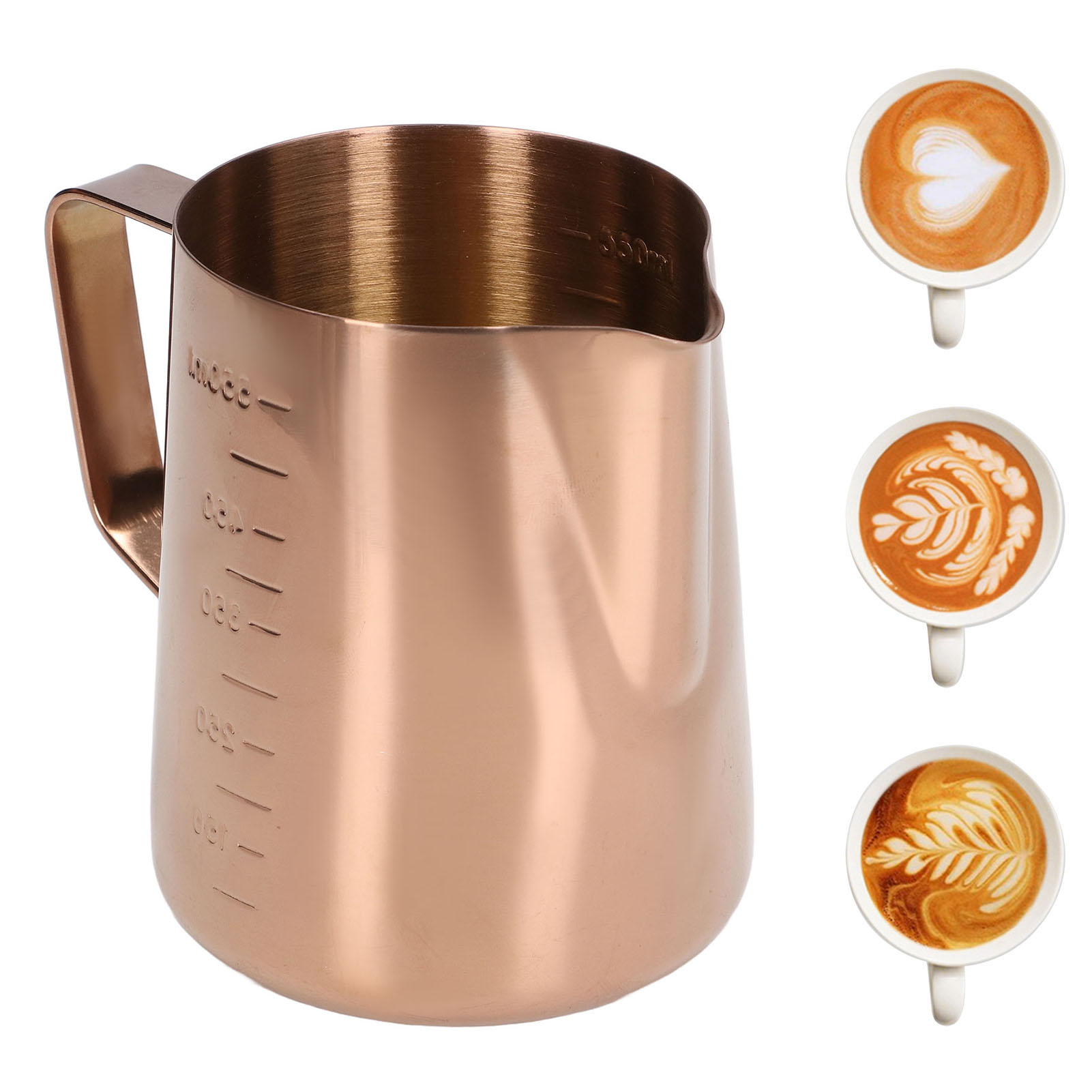 550-ml-latte-art-becher Aus Roségoldenem Edelstahl, Milchaufschäumer, Kaffeemilchkännchen, Spitzer Ausguss, Latte-art-kanne Mit Messmarkierungen
