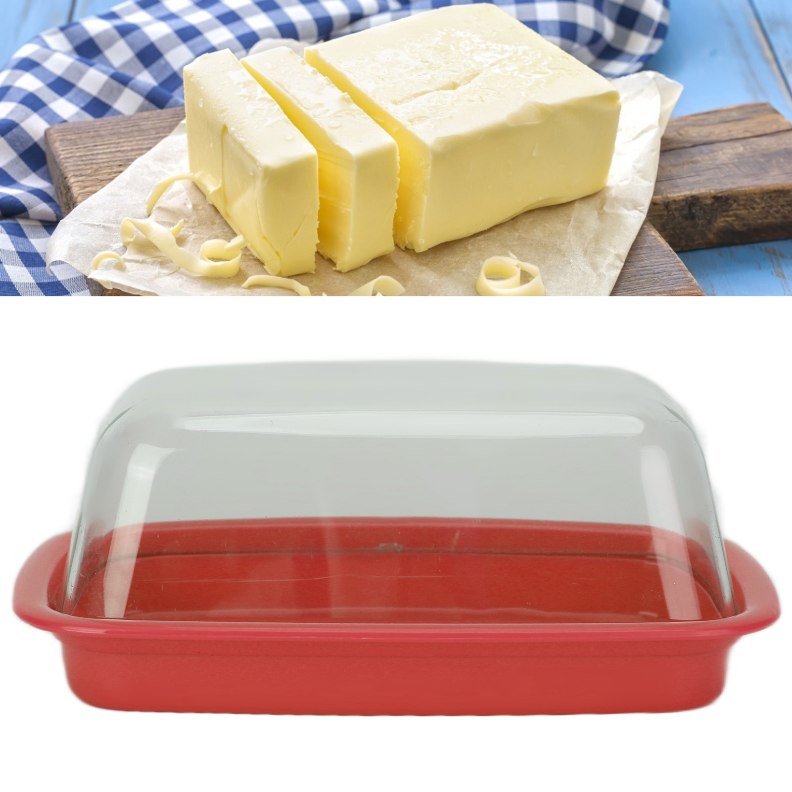 Großer, Gebogener Behälter Für Butter, Käse, Teppanyaki-gerichte Oder Sogar Gebäck Mit Deckel, In Gebogener Roter Farbe.