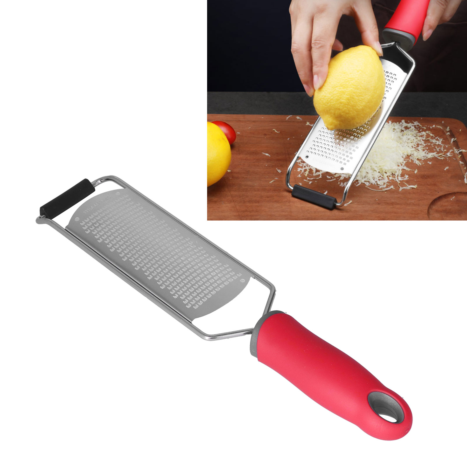 Käsereibe Aus Rotem Edelstahl Mit Griff, Multifunktionale Reibe, Schokoladen- Und Zitronenraspeln, Feinzahnige Reibe.