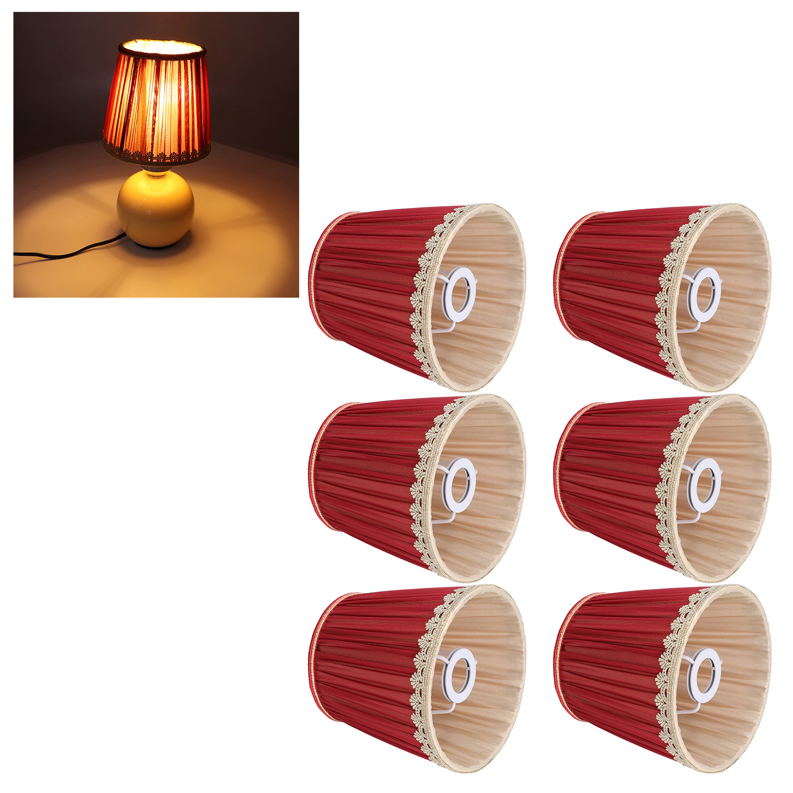 Lampenschirm Aus Stoff, Europäischer Minimalistischer Stil, Bordeauxroter Und Goldener Spitzenbesatz, Aus Gefaltetem Stoff, Geeignet Für E14-kerzenlampen, Stehlampen, Tischlampen, Pendelleuchten Und W