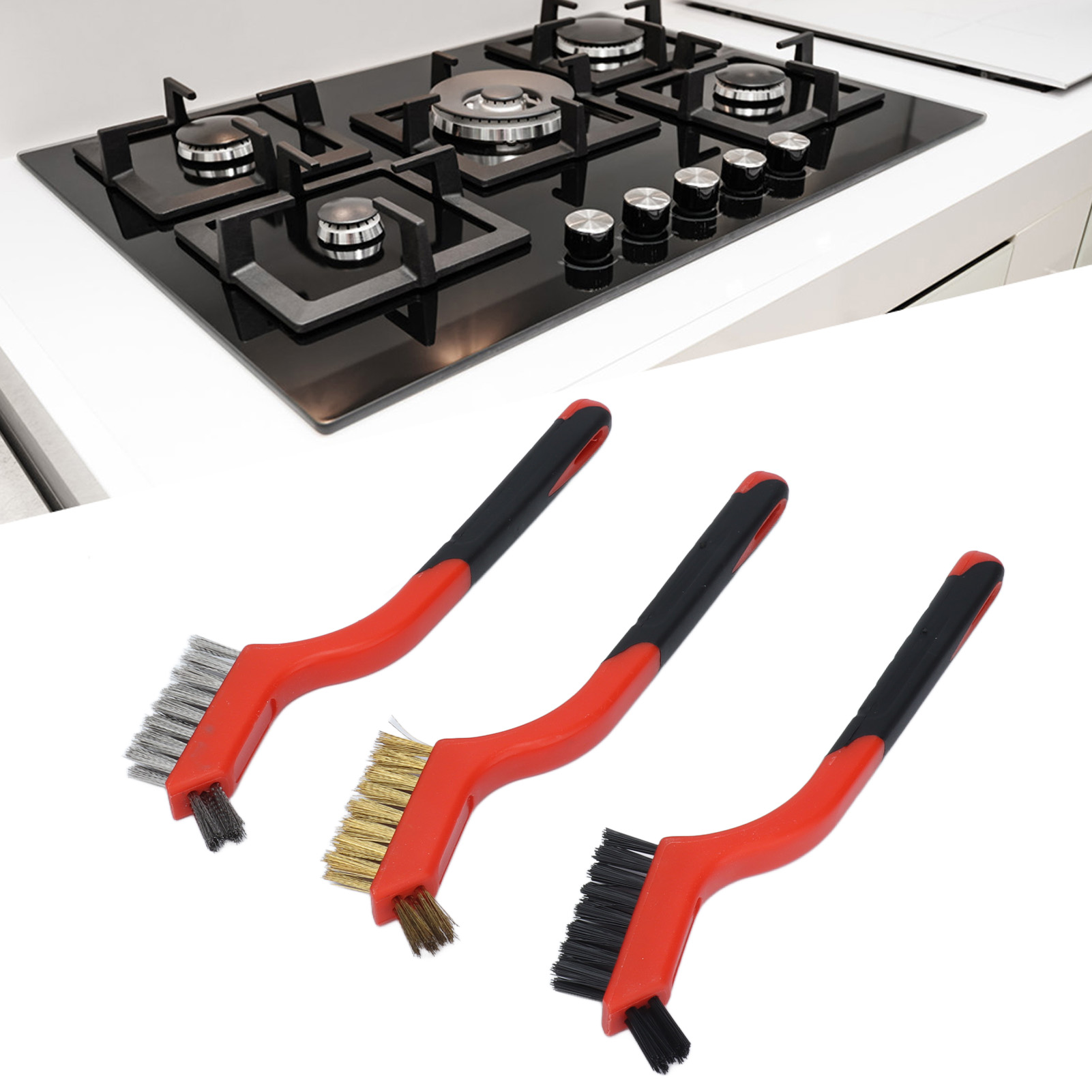 Set Mit 3 Reinigungsbürsten Für Gasherde, Edelstahl-drahtbürste Für Gasherdhaube Und Arbeitsfläche.