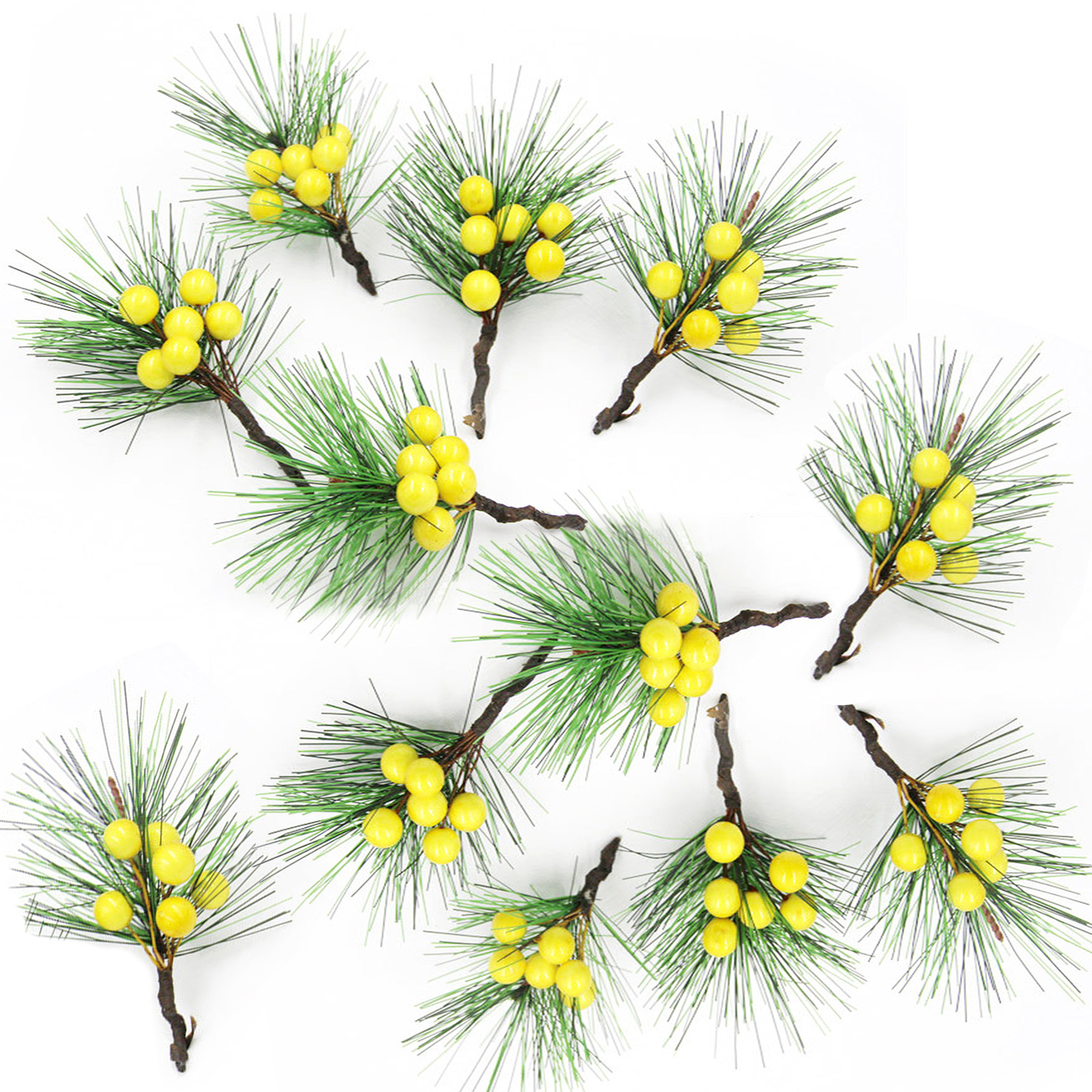 Materialien Für Weihnachtskranzdekoration, Künstliche Pvc-kiefernnadeln, Mini-weihnachtsbaum Zum Selbermachen, Rote Beeren, Accessoires, Gelb