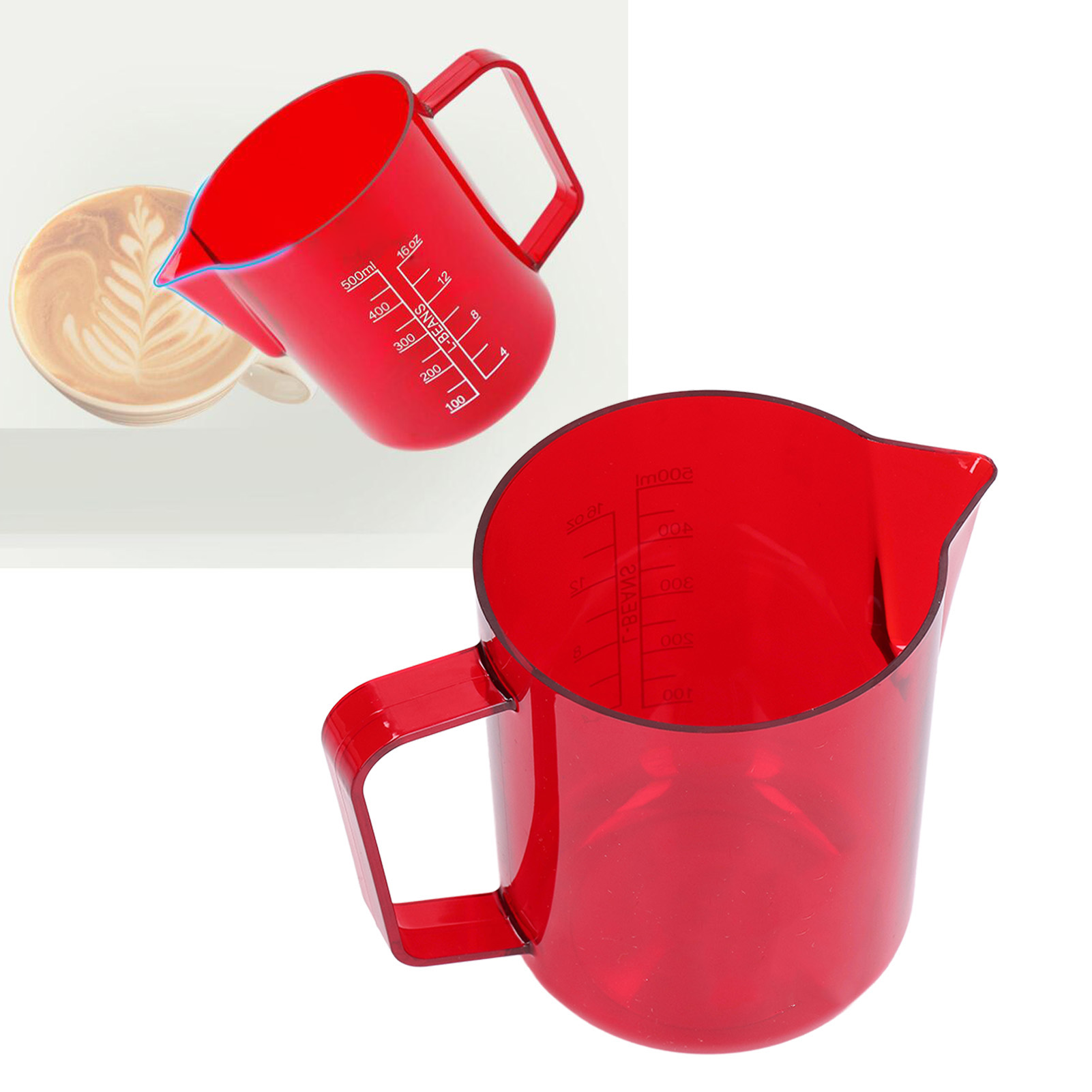 600-ml-acryl-latte-art-becher, Milchaufschäumer Für Kaffee, Milchaufschäumbecher, Latte-art-kanne Mit Dekorativem Ausguss, Antihaftbeschichteter Becher, Rot