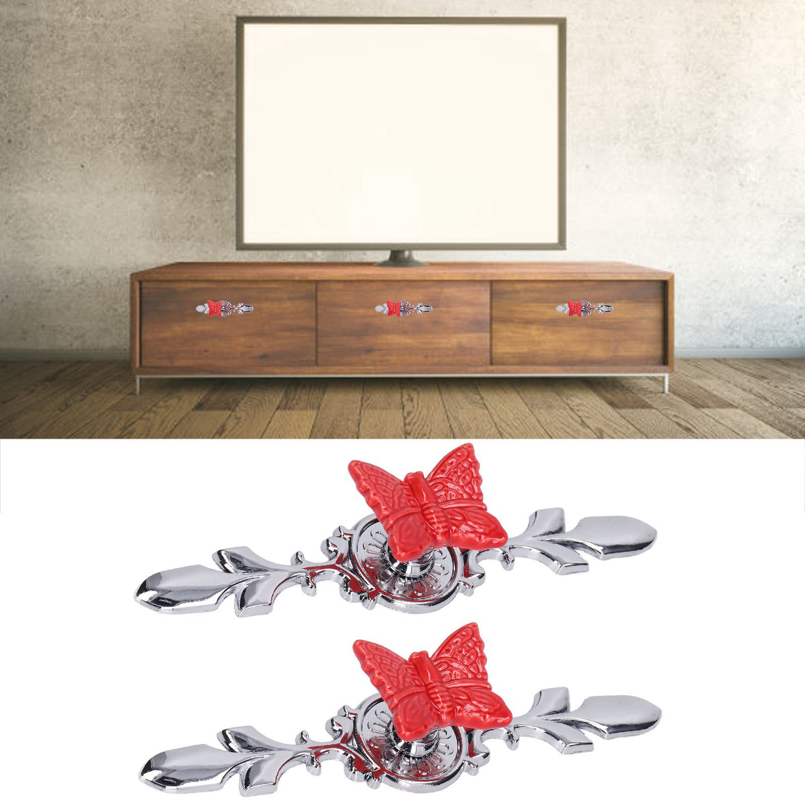 2 Sets/zu Verkaufen: Küchenschränke, Schubladen, Schränke, Schuhschränke Im Modernen Europäischen Minimalistischen Stil, Einlochige Farbige Runde Griffe, Rot 1077d Red Butterfly.