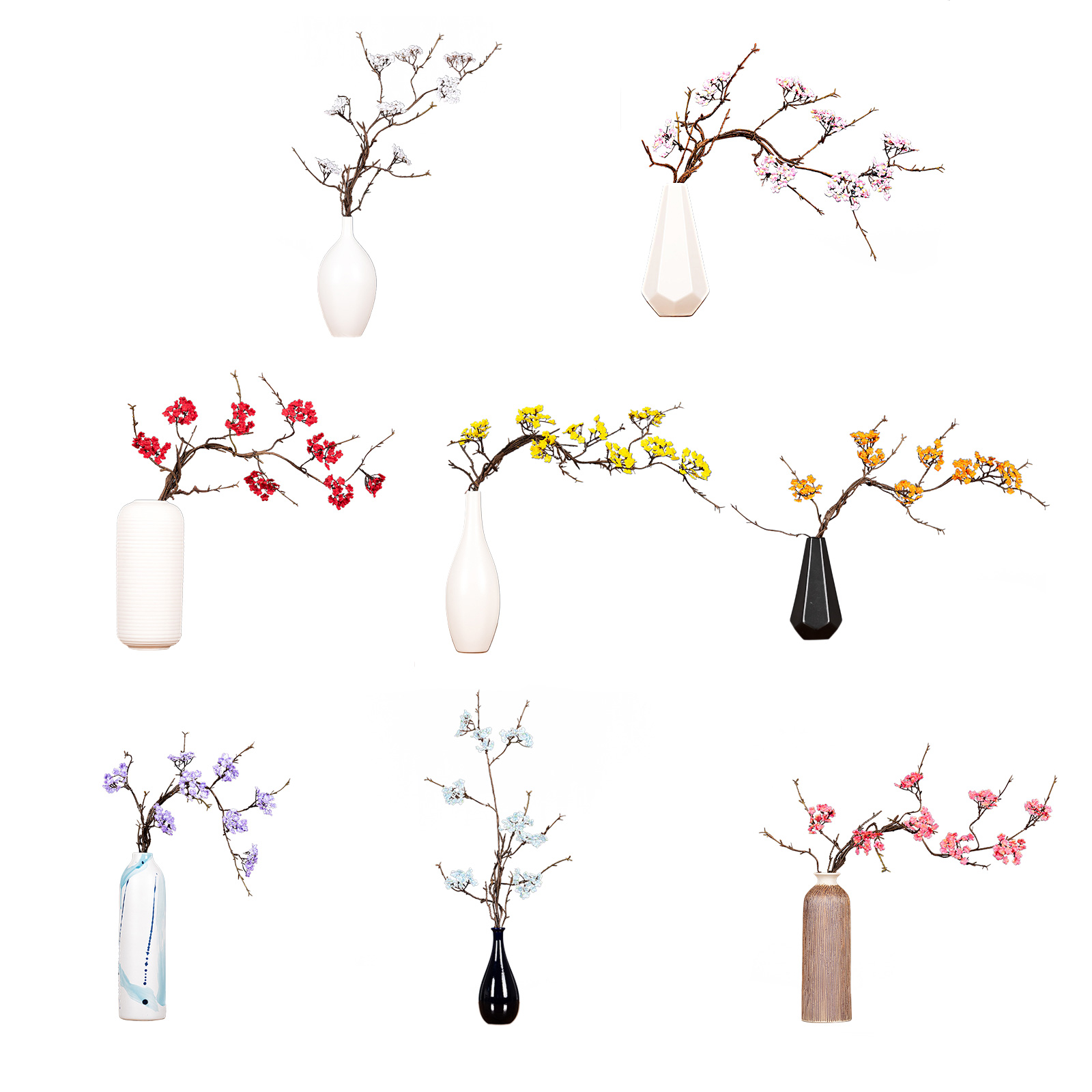 Künstliche Kirschblütenrankenzweige Im Zen-stil, Kleine Getrocknete Blütenzweige, Teestuben-dekoration, Minimalistisches Blumenarrangement Im Wildstil, 87 Cm, 8-fach Verzweigte Getrocknete Blütenzweig