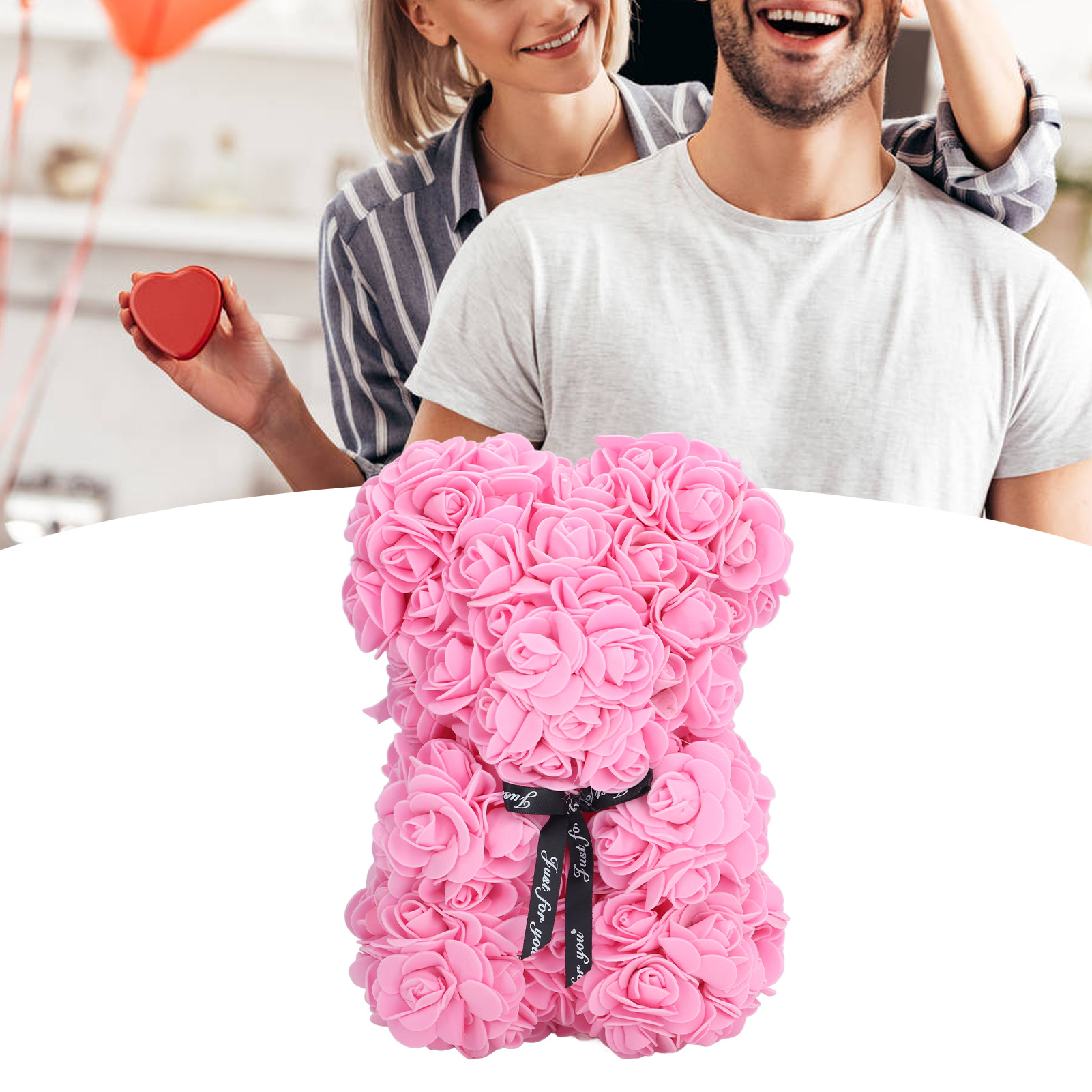 25 Cm Großer Künstlicher Roter Rosenbär Zum Valentinstag, Rosa Geschenk Für Frauen