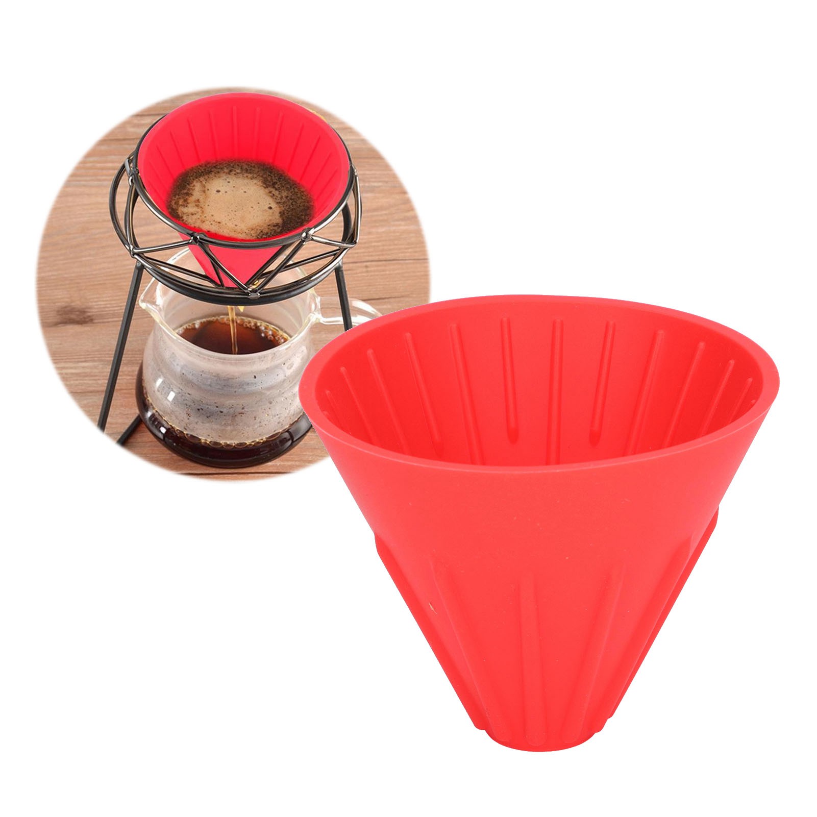 Wiederverwendbarer Silikonfilter-kaffeebecher, Kaffeetrichter, Rot.