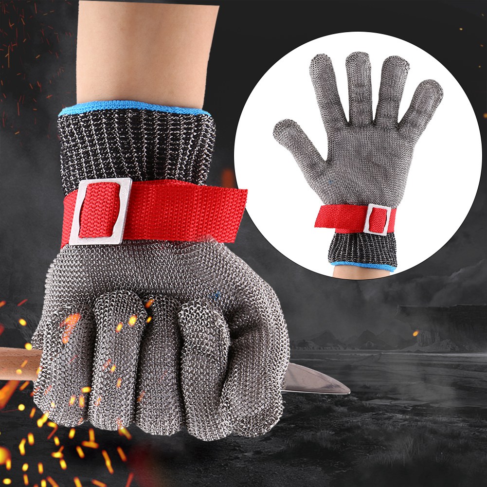 Schnittfeste Handschuhe Aus Edelstahldraht Der Güteklasse 5 Mit Roter Schnalle, Größe L, Verkauft.