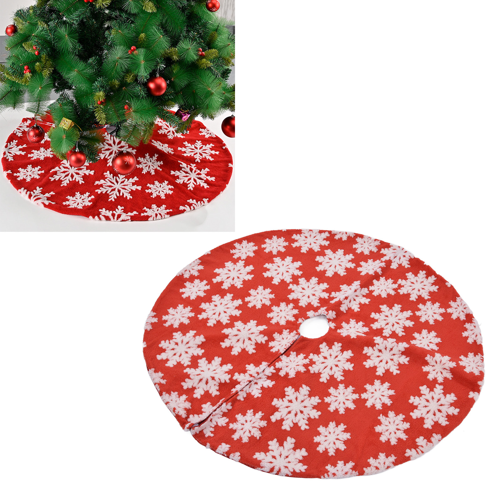 Weihnachtsbaumdecke Aus Jacquardgewebe Mit Schneeflockenmuster, Rot, 122 Cm.