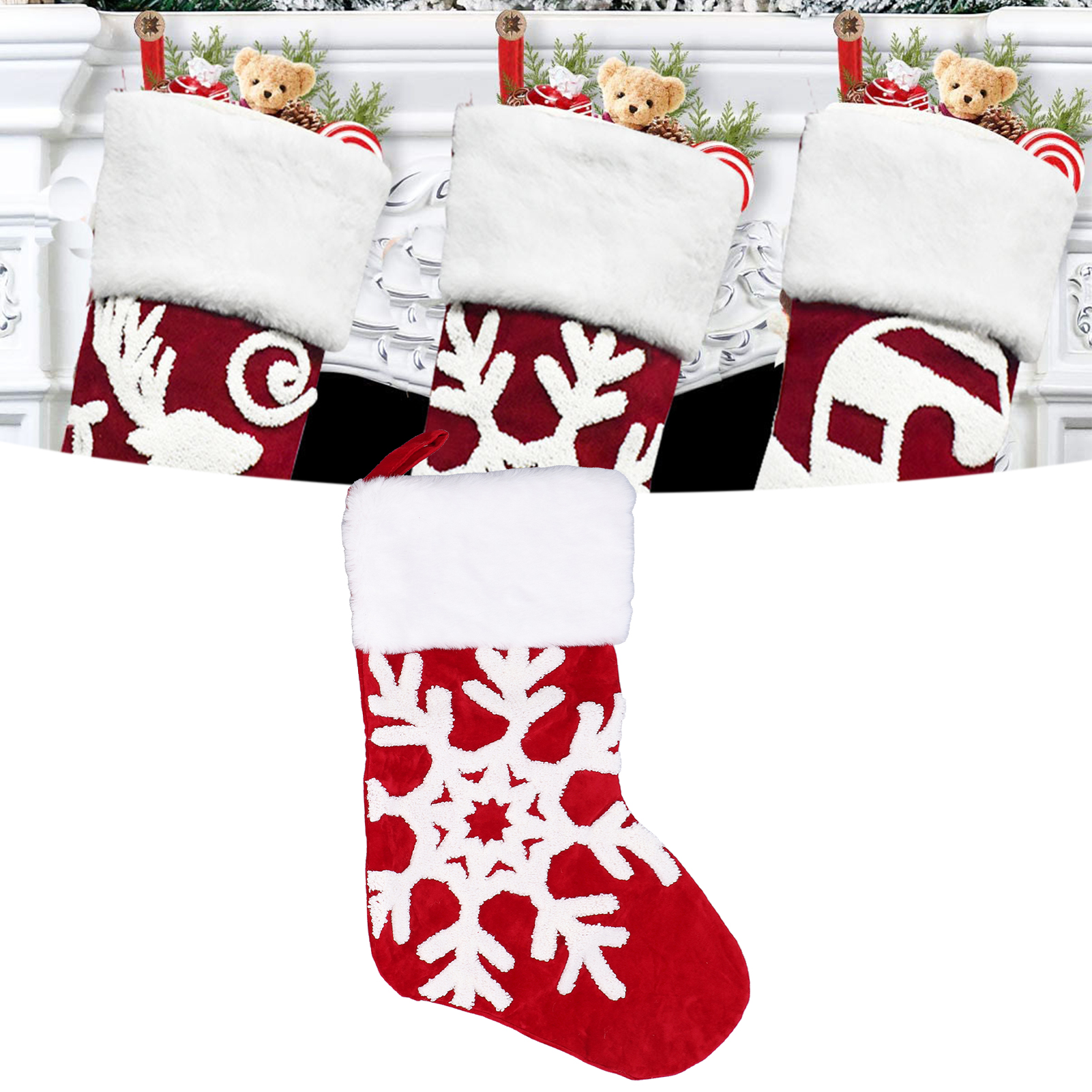 Weihnachtsgeschenktüten, Weihnachtstürdekorationen, Bestickte Samt-weihnachtsstrümpfe, Geschenktüten, Schneeflocken