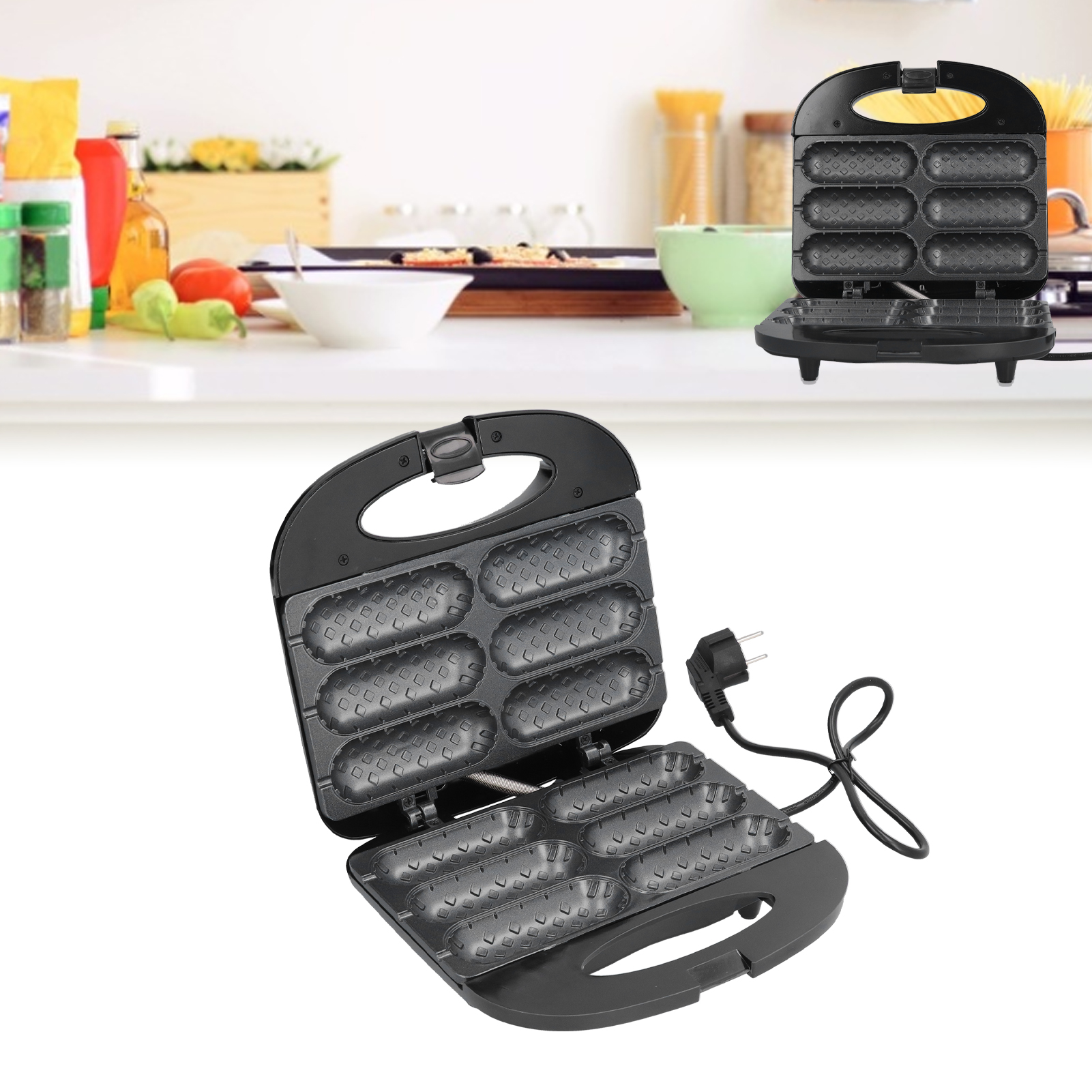 Doppelseitiger, Beheizter Hot-dog-maker, 750 W, Ideal Für Selbstgemachtes Frühstück, 6-loch-wurstgrill, Europäischer Standard 220–240 V