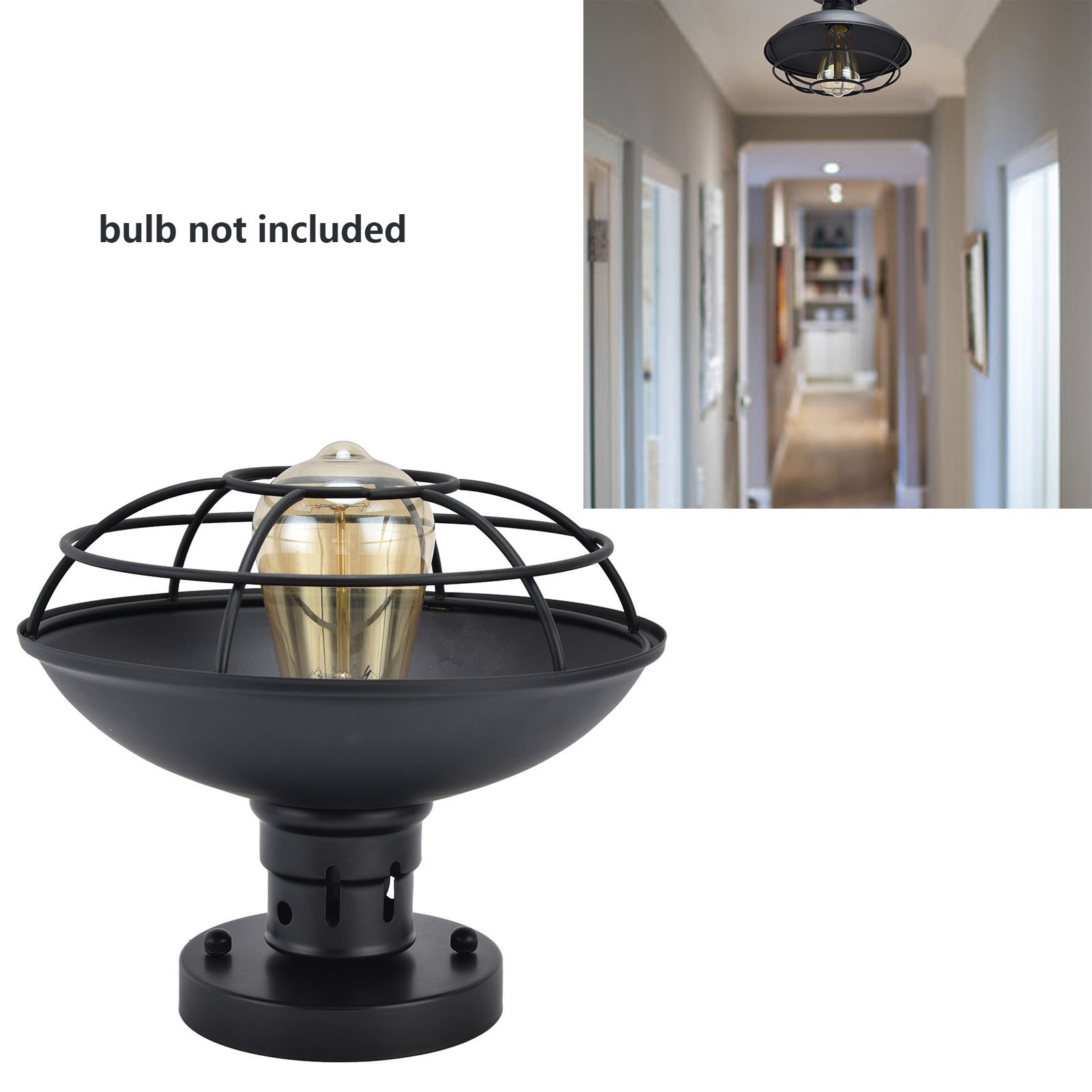 Schwarze Schmiedeeiserne Deckenleuchte Im Retro-industrie-stil, Metallkäfig-leuchte Im Landhausstil, Amerikanischer Landhausstil, Für Flur, Küche Oder Treppenhaus, Standard-us-e26-fassung.