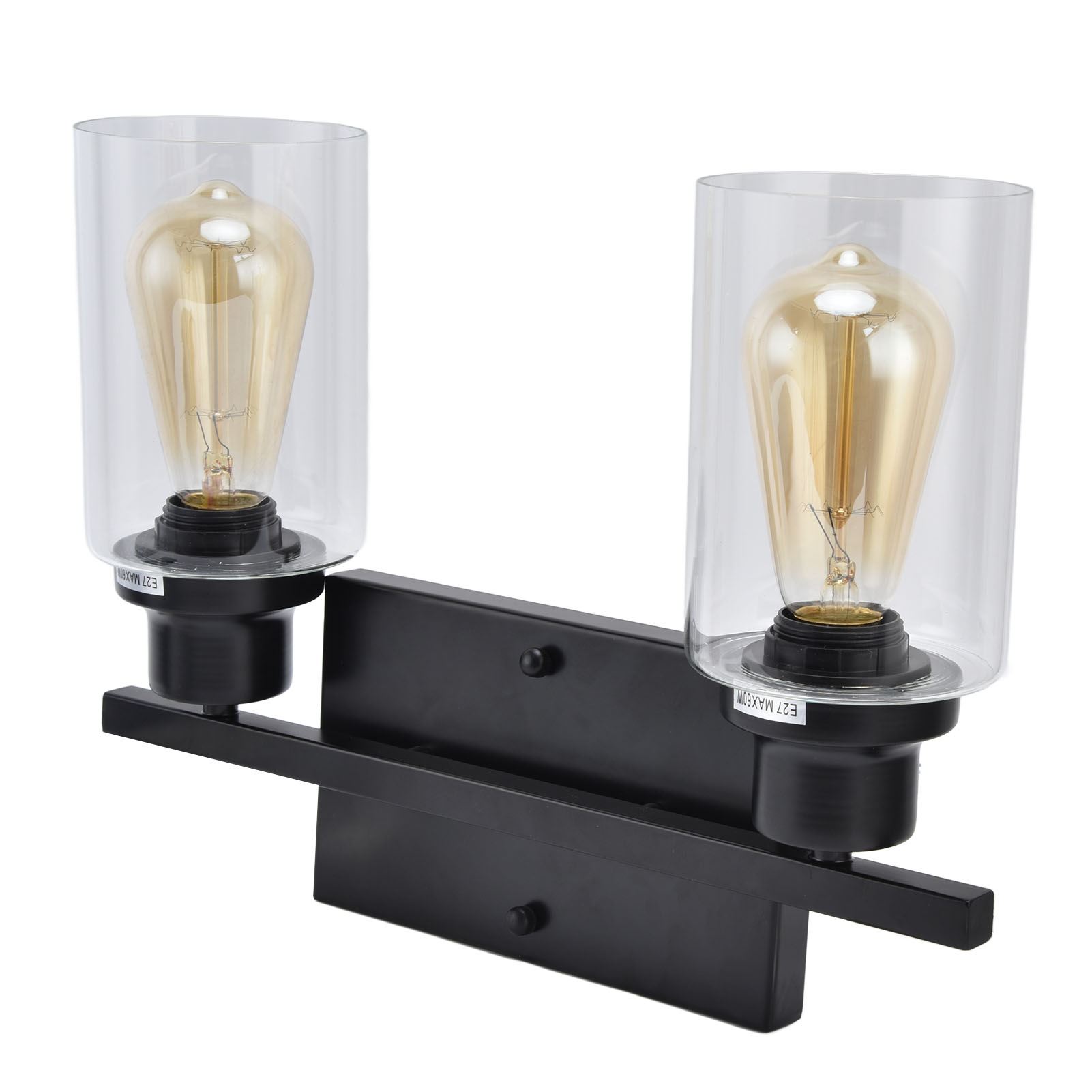 Wandleuchte Aus Schmiedeeisen Mit Doppelwandigem Glasschirm, Kreative Spiegelleuchte Im Retro-industrie-stil, Nachttischleuchte, Wandleuchte Für Schminktische, Standard-us-e26-fassung