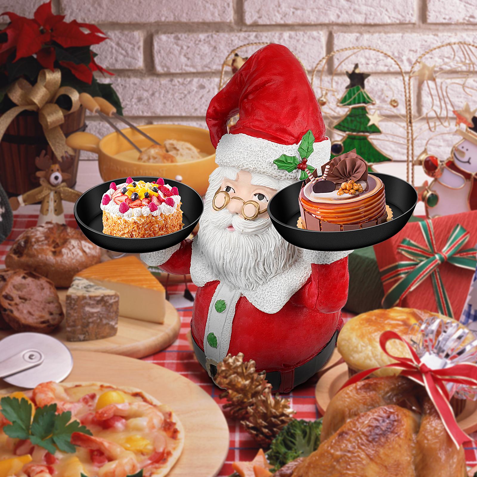 Weihnachtsdekorationen, Weihnachtsmann, Schneemann, Snackauslage, Kunstharzobjekt, Schwarzer Teller.