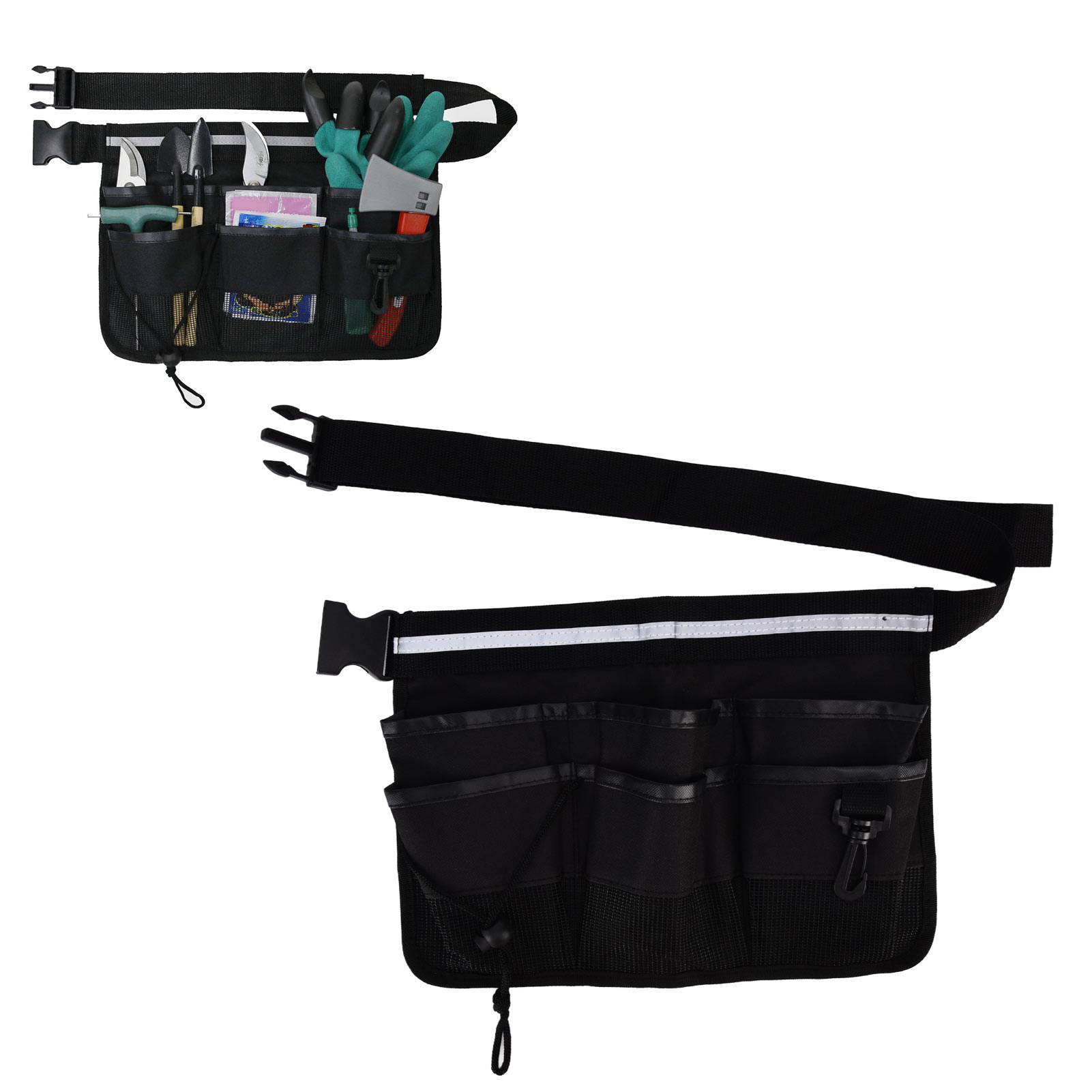 Gürteltasche Für Gartengeräte, Werkzeugaufbewahrungstasche, Tragbare Und Verstellbare Werkzeuggürteltasche Aus Netzgewebe, Schwarz.