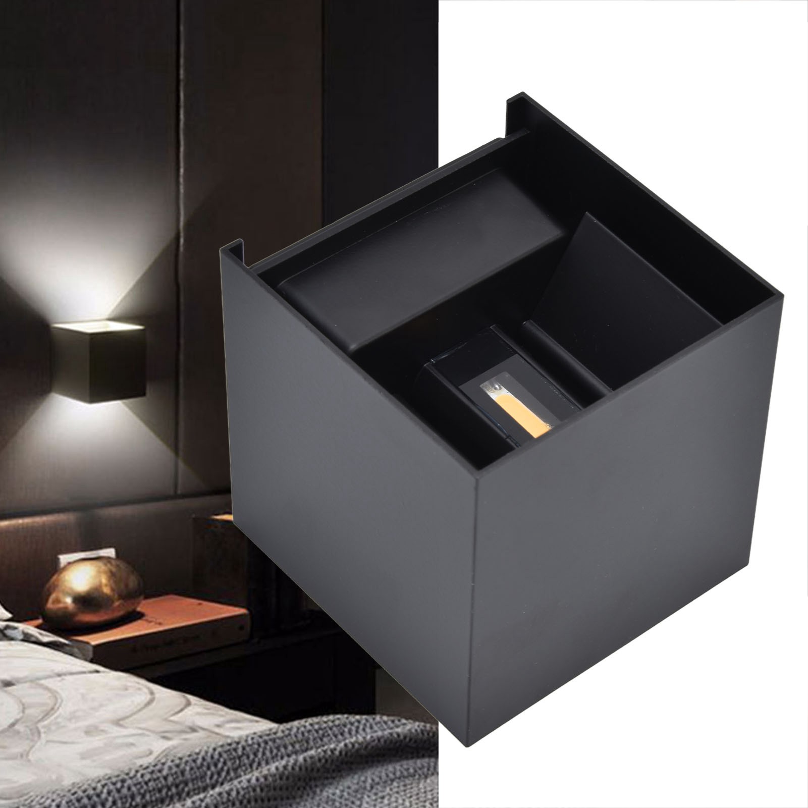 3,9 Zoll Led-wandleuchte, Wasserdichte Außenwandleuchte, Würfelförmiges Aluminium, Lichtemission Von Oben Und Unten, Doppelkopf-wandleuchte Mit Einstellbarem Winkel, 7 W.