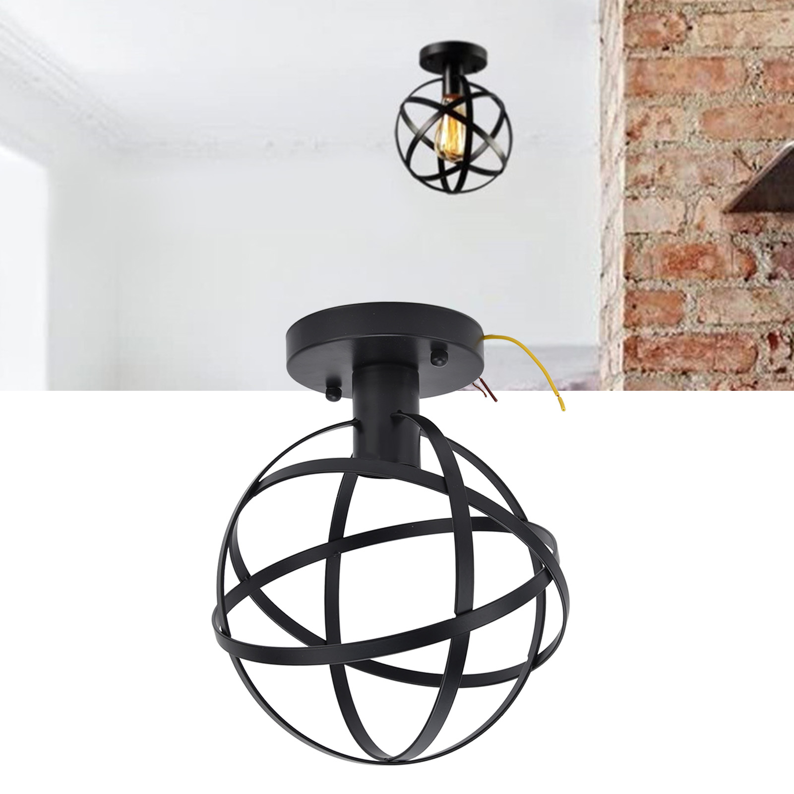 Minimalistische Deckenleuchte Im Retro-industrie-stil Mit E26/e27-fassung Aus Schwarzem Eisen, Landhausstil, Metallkäfig, Ideal Für Flur, Küche Oder Treppenhaus (us-standard E26).