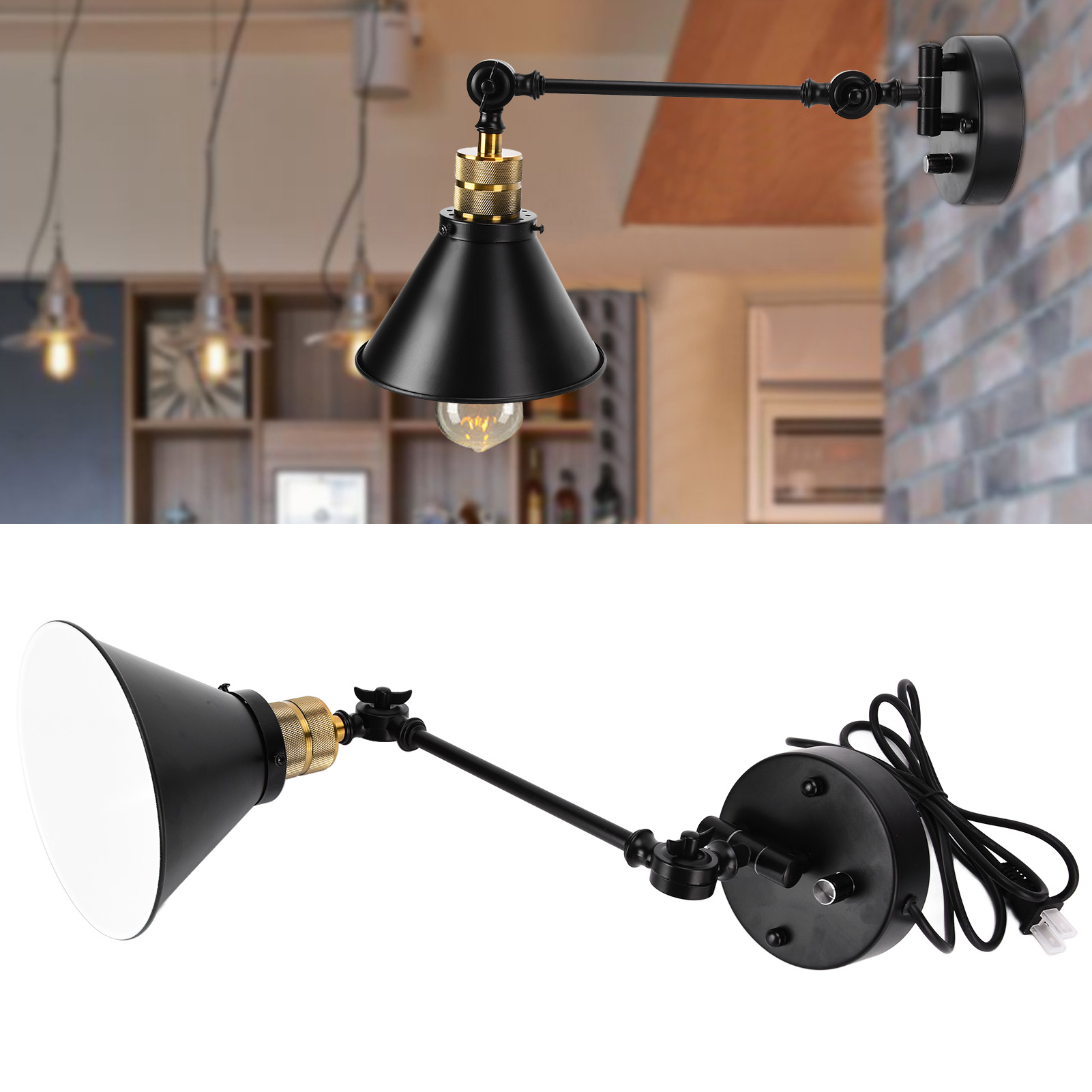 Wandleuchte Aus Metall Im Retro-industrie-stil Mit E26-fassung, Dimmbar, Mit Gelenkarm, Ideal Als Nachttischlampe, Barlampe Oder Empfangslampe Für Cafés Oder Restaurants.
