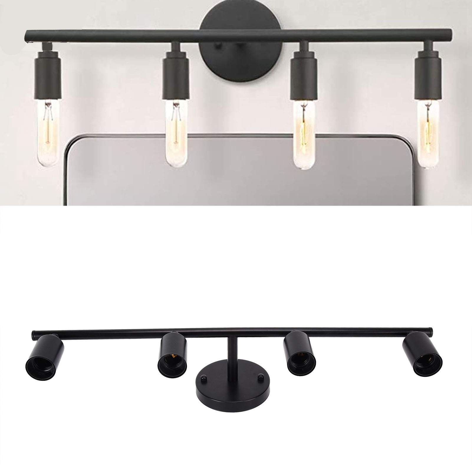 Schwarze, Schmiedeeiserne Wandleuchte Mit Vier Leuchtenköpfen Im Kreativen Und Einzigartigen Retro-industrie-stil, E26/e27-fassung. Amerikanische Wandleuchte, Europäischer Standard E27.