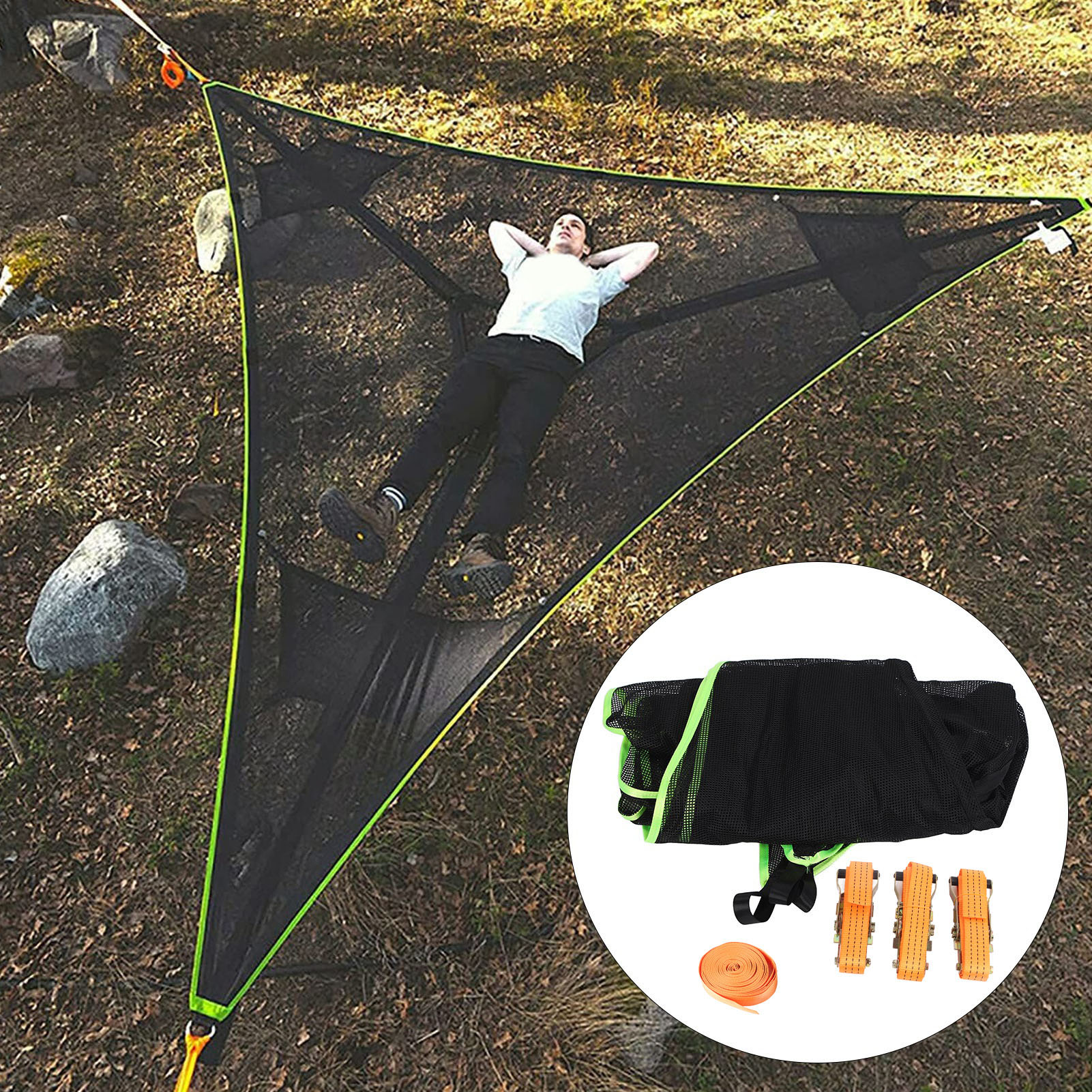 Tragbare Dreieckige Hängematte Für Mehrere Personen, Tragbares Dreieckiges Campingbett Für Mehrere Personen