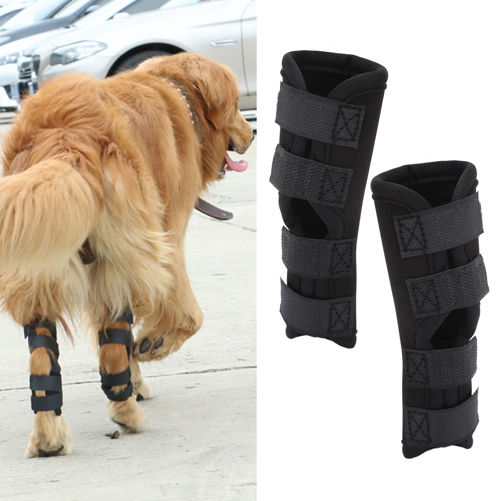 Schwarze Hunde-knieschoner, Hunde-pfotenschoner, Knieschoner, Ellbogenschoner, Pfotenschoner, Anti-leck-schoner, Pfotenschoner, Klettverschlüsse, Größe Xl.