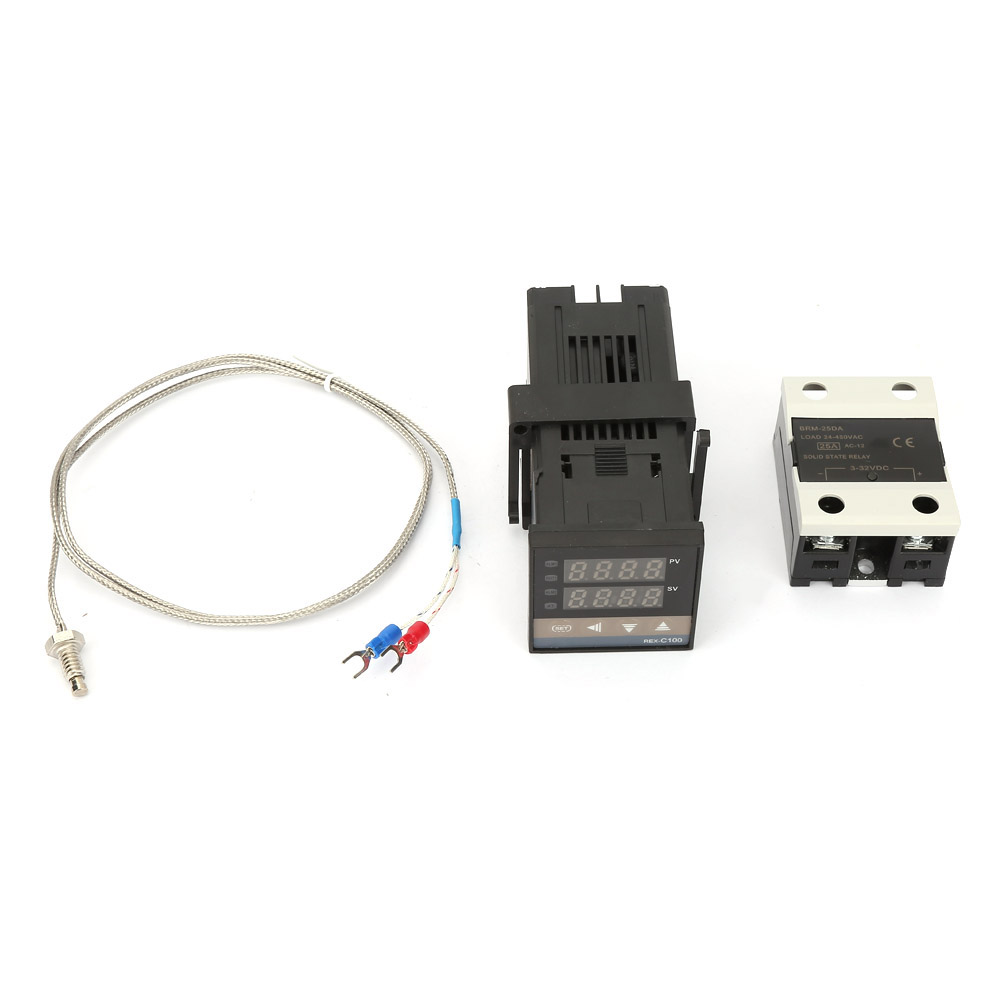 Belme 3-teiliges Set: Langer Thermostat 0–1300 °c, 100–240 V + Halbleiterrelais + 1 Meter Thermoelement Typ K Mit Grobem M6-gewinde
