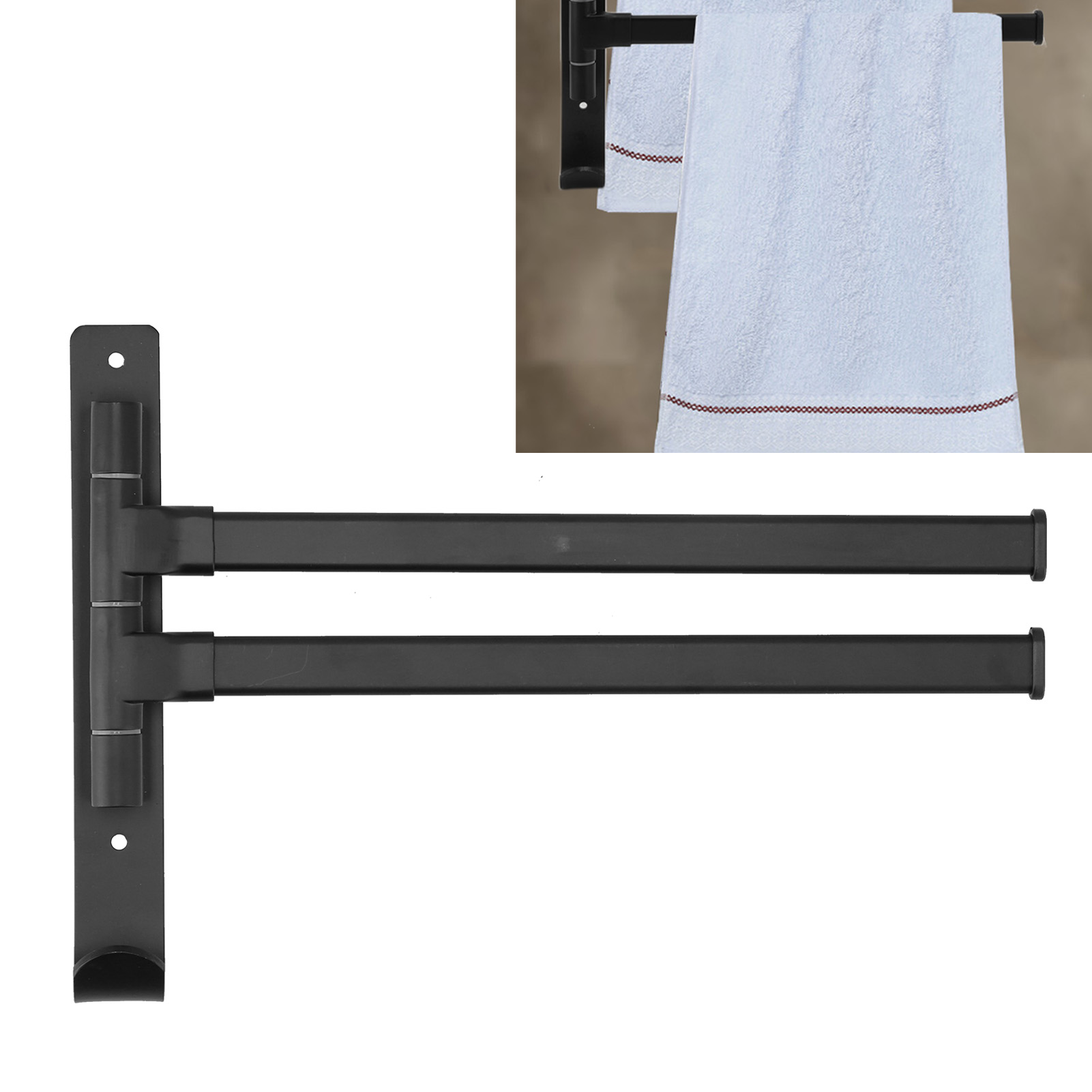 Mobiler Handtuchhalter Mit 2 Stangen Aus Schwarzem Aluminium, Kein Bohren Erforderlich, Mit Drehbarer Ablage.