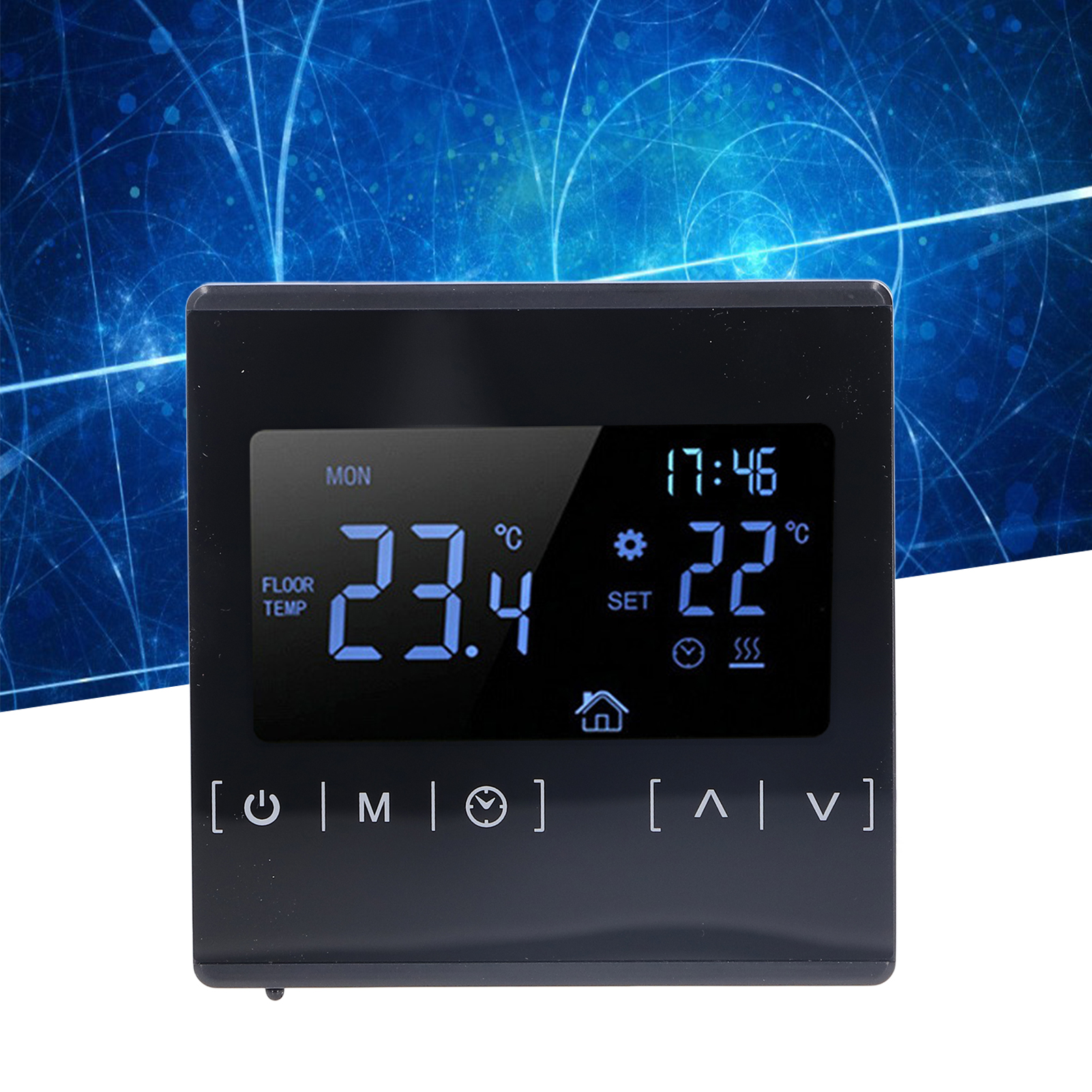 Elektrischer Fußbodenheizungsthermostat 16a Ac85v-240v Mit Zwei Temperaturstufen Und Zwei Steuerungsmöglichkeiten, Schwarzer Touchscreen