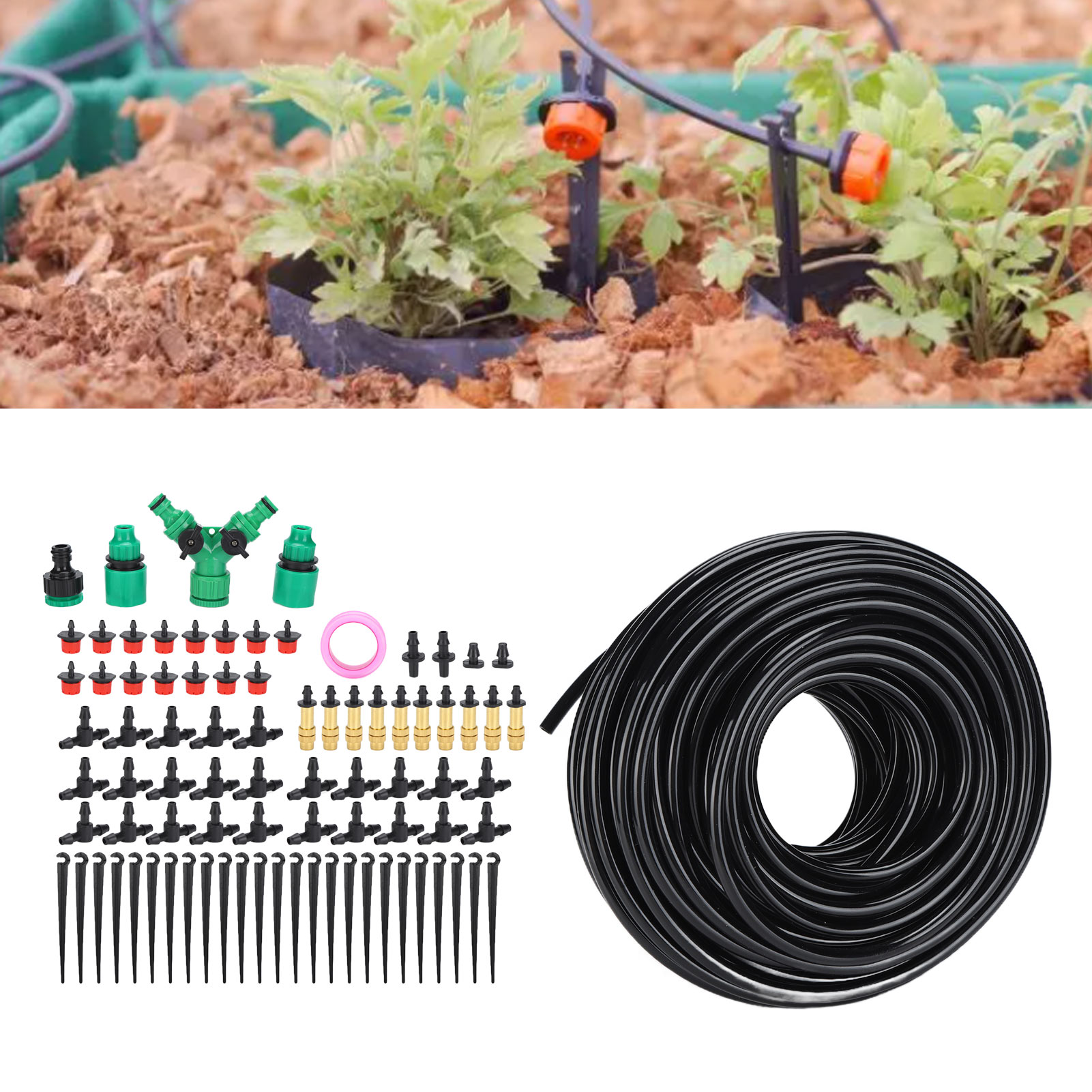 25 Meter Gartenbewässerungsset, 4/7 Automatisches Wassersparendes Kapillartropfbewässerungssystem, Zubehör Inklusive.