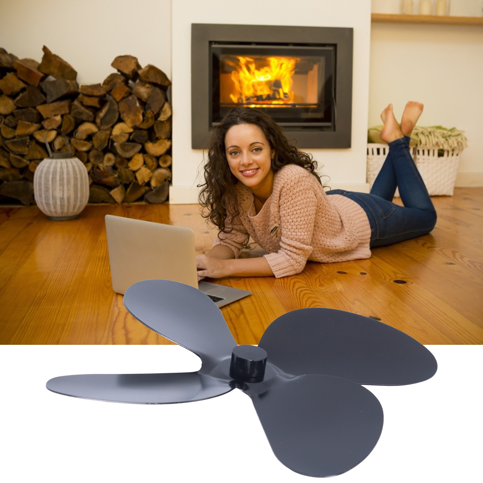 Vielseitiges Kaminventilator-zubehör, Ventilatorflügel Aus Aluminiumlegierung, Universelle Kaminventilatorflügel, Schwarzes 4-blatt-design