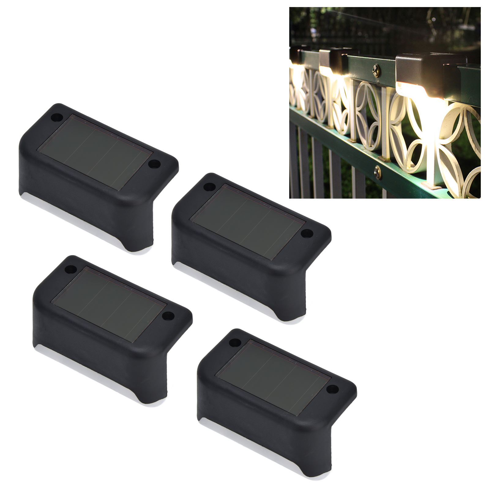 Set Mit 4 Solar-außenleuchten Für Geländer, Led-treppenbeleuchtung, Led-stufenbeleuchtung, Dekorative Hofbeleuchtung, Leitleuchten, 4 Stück Pro Packung (warmes Licht)