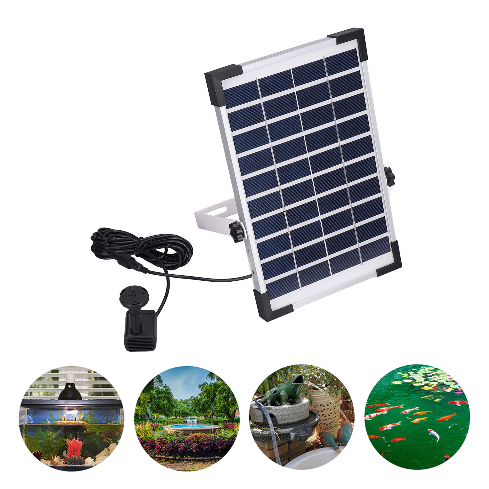 Solarbrunnen Mit Ständer, Dekoratives Element Für Garten Und Pool, Runder Wasserstrahl, Schwimmender Brunnen, 10 V 5 W