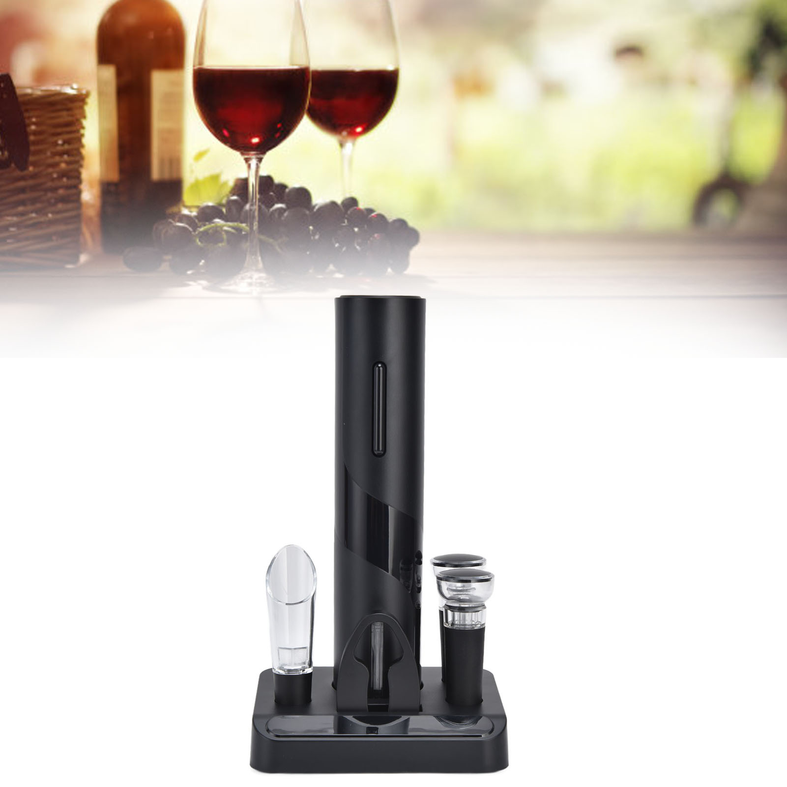 Luxuriöses Weinaccessoire-set: Elektrischer Korkenzieher, Dekanter, Weinstopper, Champagnerstopper, Folienschneider Und Ständer