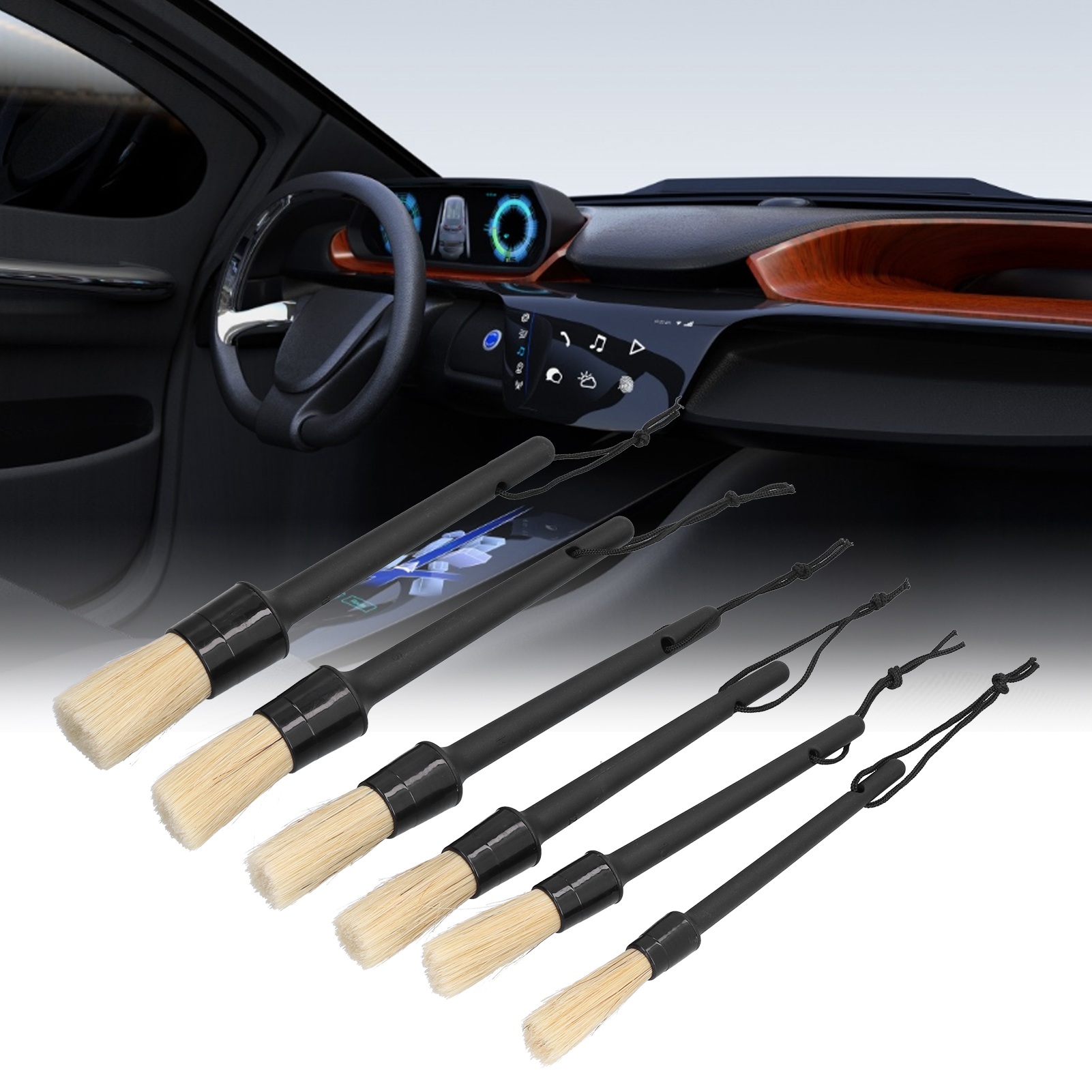 Set Mit 6 Autopflege-reinigungsbürsten, Darunter Eine Fugenbürste, Eine Autowaschbürste Mit Weichen Borsten Und Eine Lüftungsreinigungsbürste.
