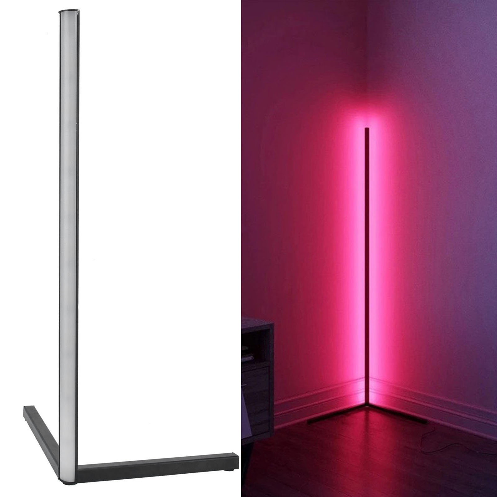 16-farbige Led-stehleuchte, Eckleuchte, Ambientebeleuchtung Fürs Schlafzimmer, Schwarzer Fuß + Europäischer Standard + Helle Rgb-beleuchtung + 52 Cm